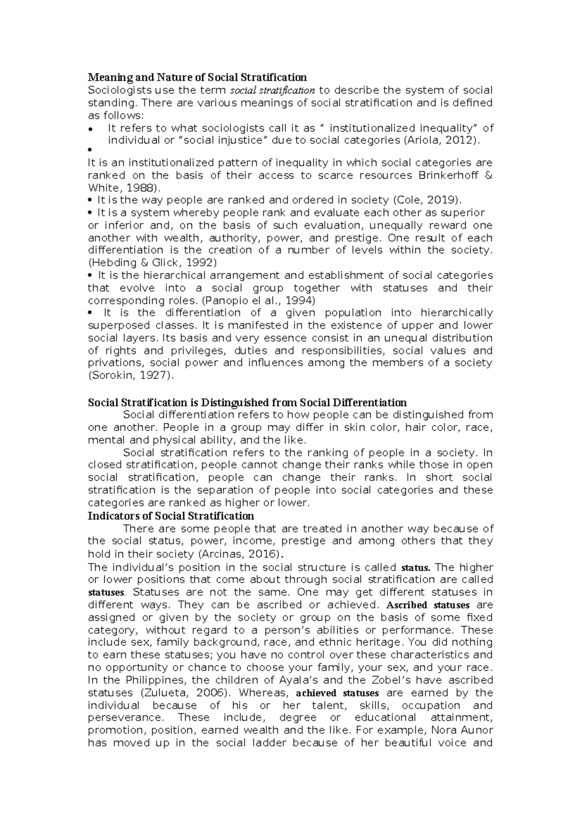 Meaning and Nature of Social Stratification - Meaning and Nature of ...