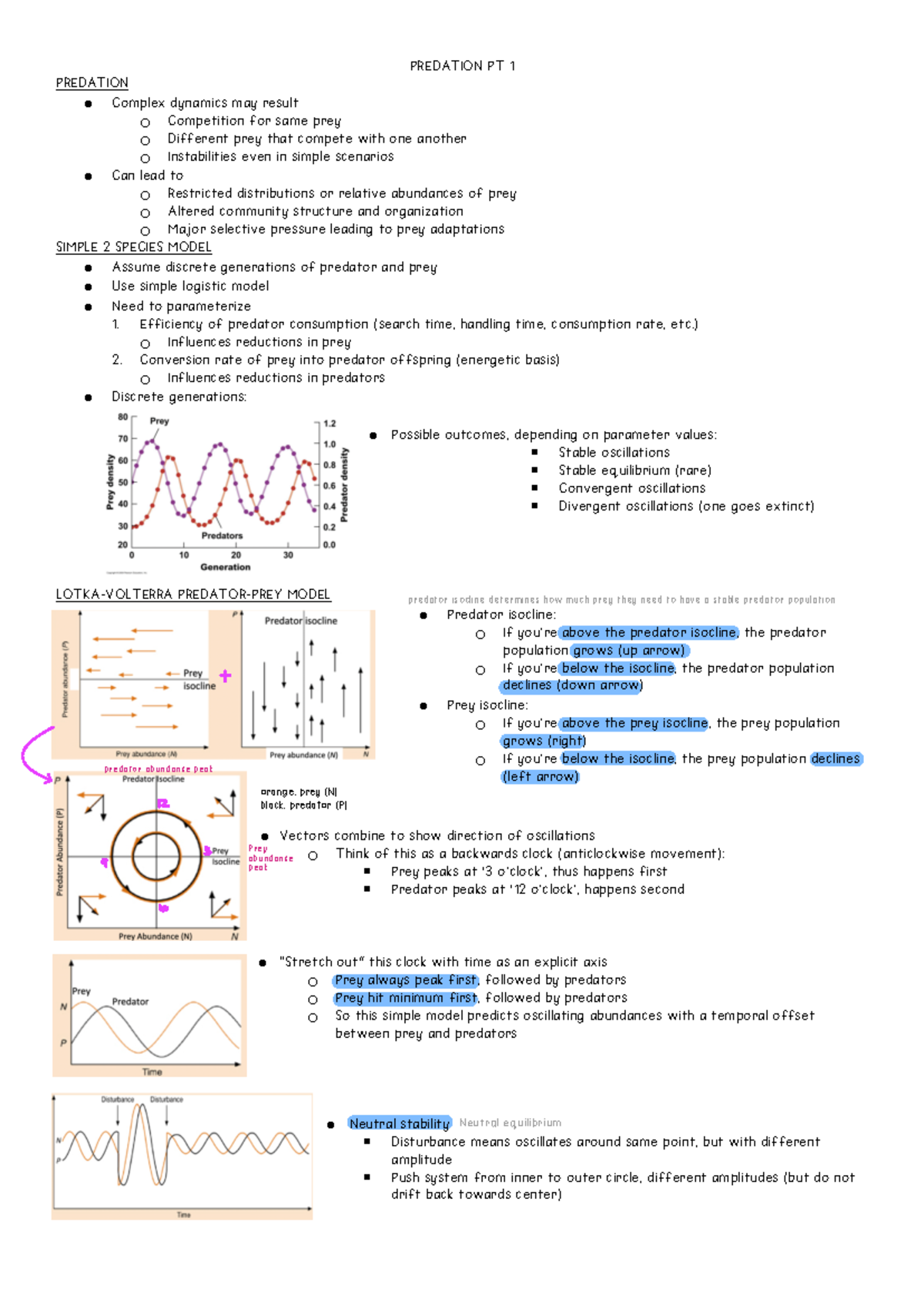 Exam Notes - Lecture 11 - PREDATION PT 1 PREDATION Complex dynamics may ...
