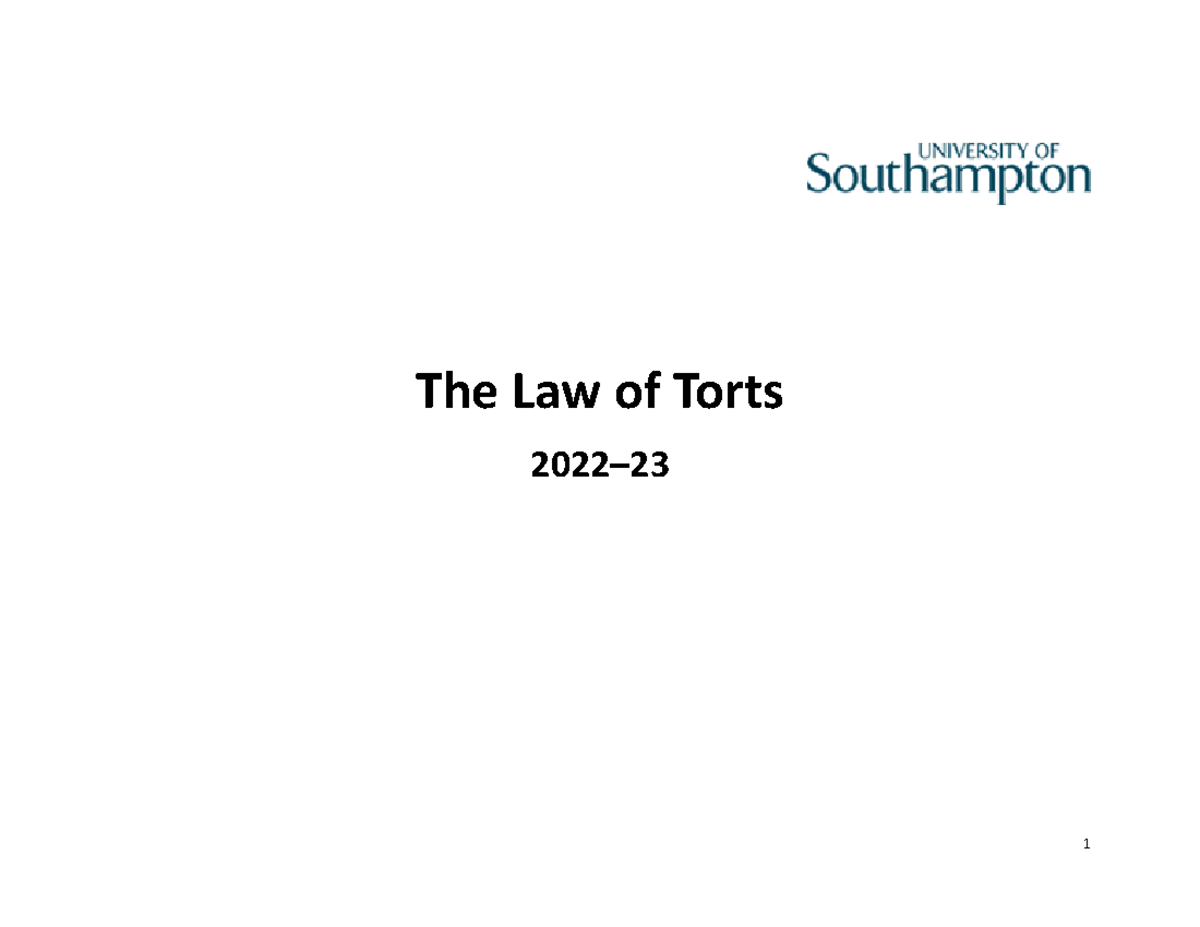 Hb TLo T 2022-23 - overview of course - The Law of Torts 20 22– THE LAW ...