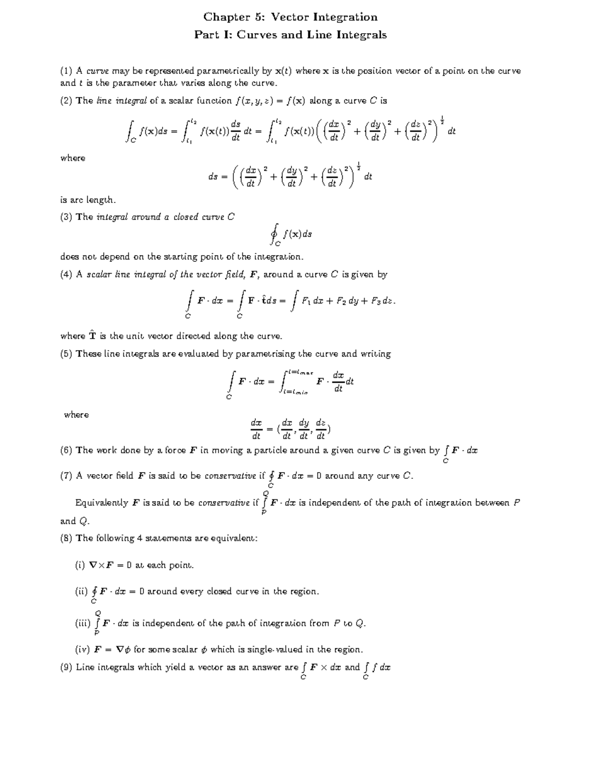 5.A.Partial summary - Lecture notes - Chapter 5: Vector Integration ...