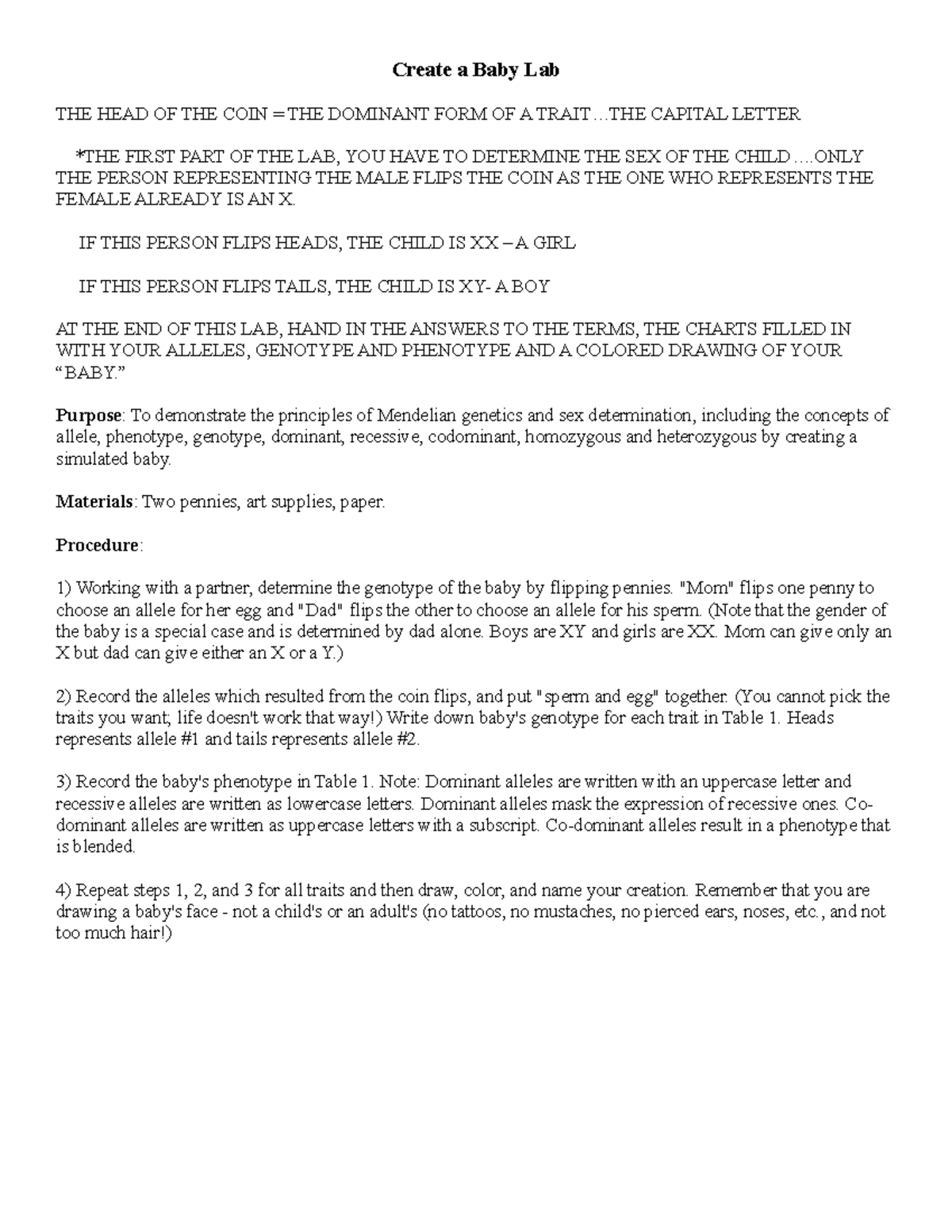 Create a baby lab bio Create a Baby Lab THE HEAD OF THE COIN = THE