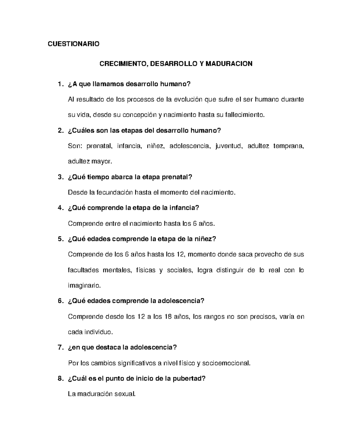 Cuestionario Crecimiento, Desarrollo Y Maduracion - CUESTIONARIO ...