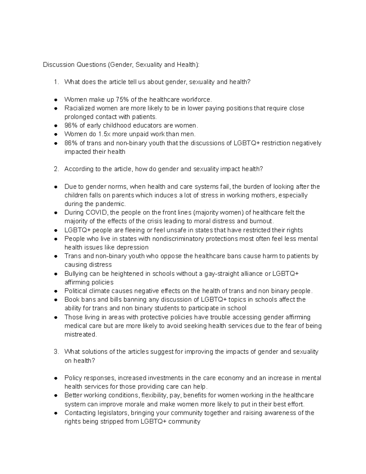 Copy of Discussion Questions - Discussion Questions (Gender, Sexuality ...
