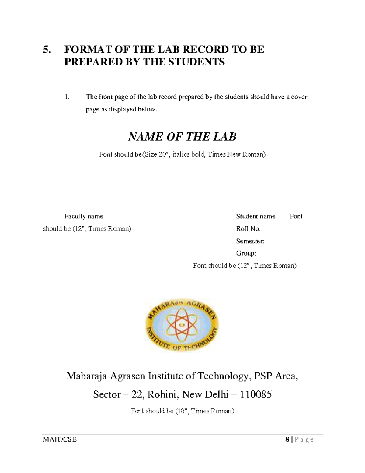 Lab manual-Fundamental Of Computers - MAIT/CSE 8 | P a g e 5. FORMAT OF ...