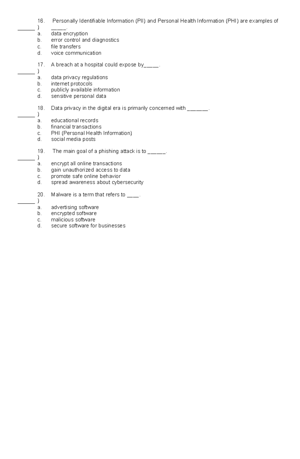 16-20 - None - 16. ) Personally Identifiable Information (PII) and ...