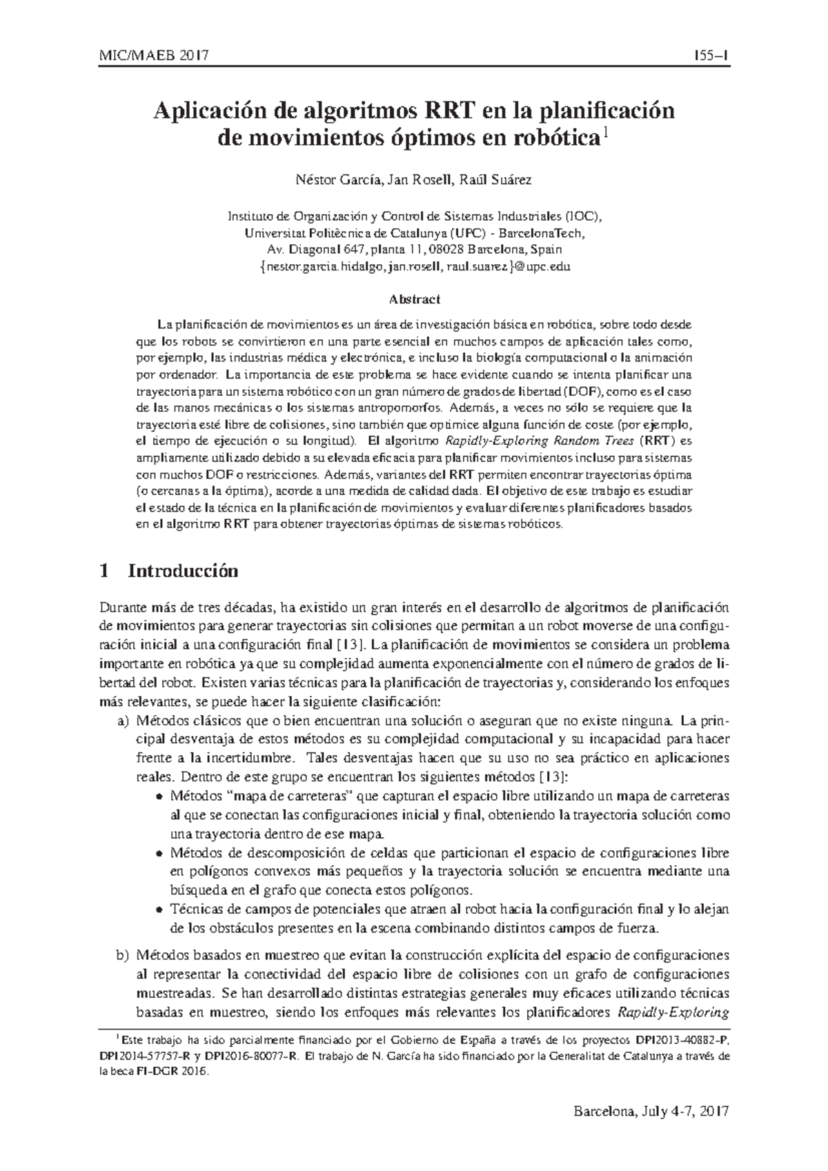 Aplicación de algoritmos RRT en la planificación - MIC/MAEB 2017 155 ...