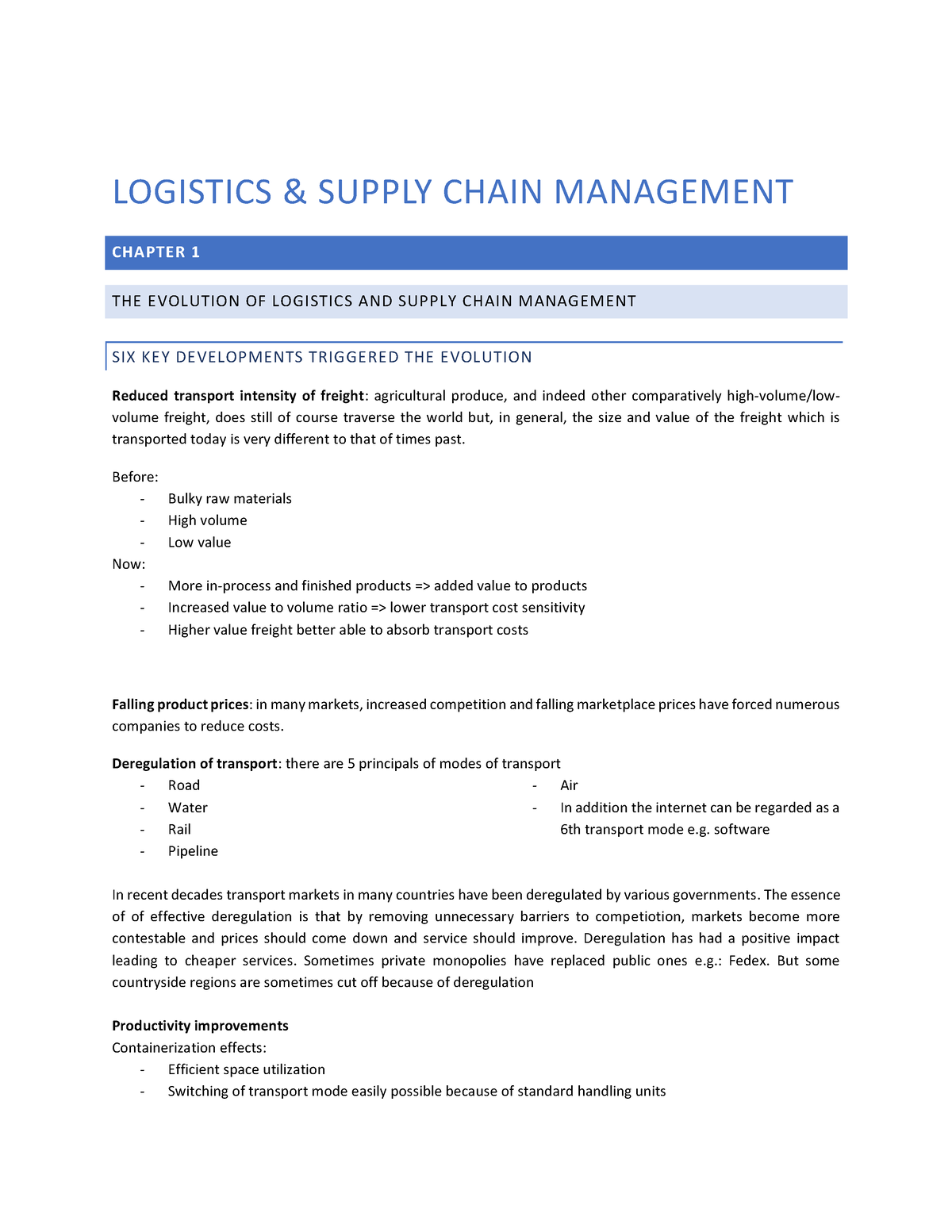 Logistics And Supply Chain Management Summary Logistics And Supply Chain Management Chapter 1 0925