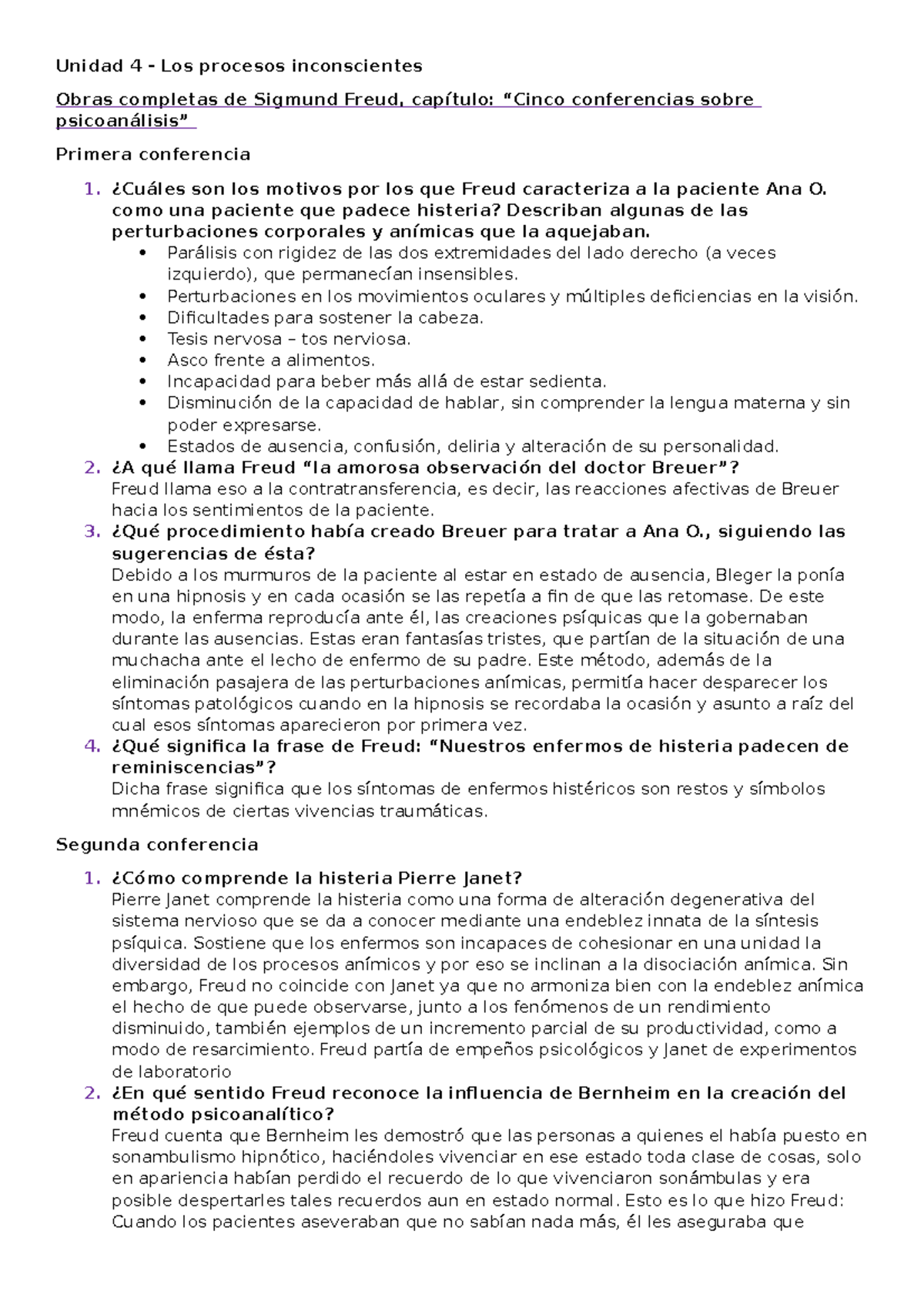 Psicologia - Unidad 4 - Guia de lect. Freud - Conferencias - Unidad 4 ...