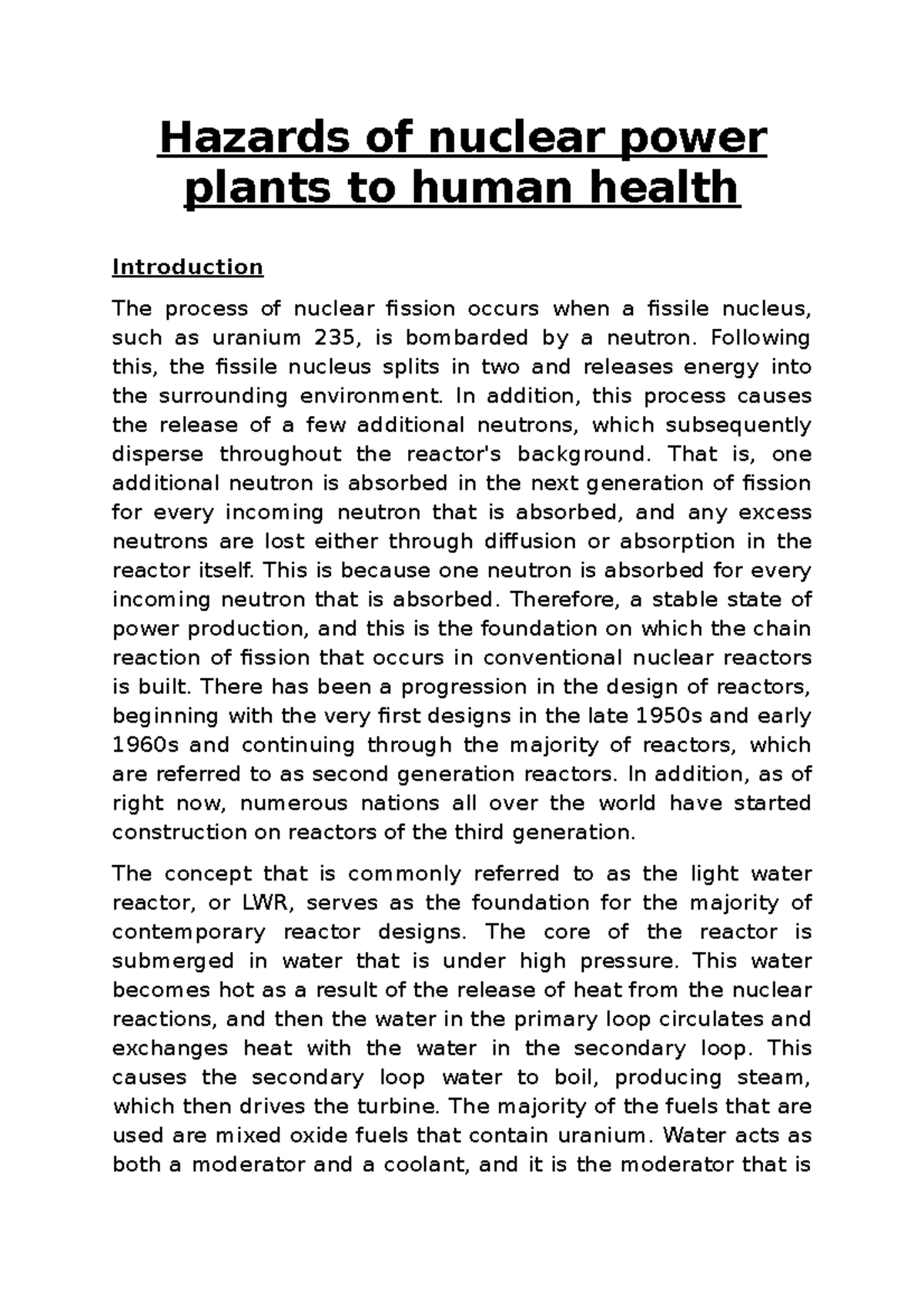 Hazards of nuclear power plants to human health - Hazards of nuclear ...