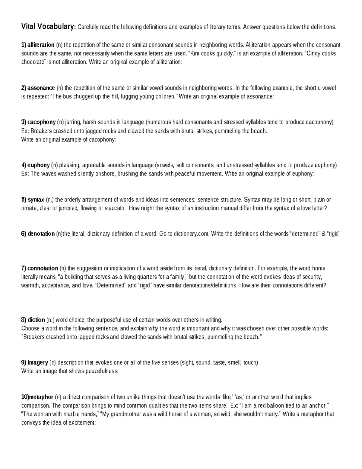 Vocab Work for Spanish - Vital Vocabulary: Carefully read the following ...