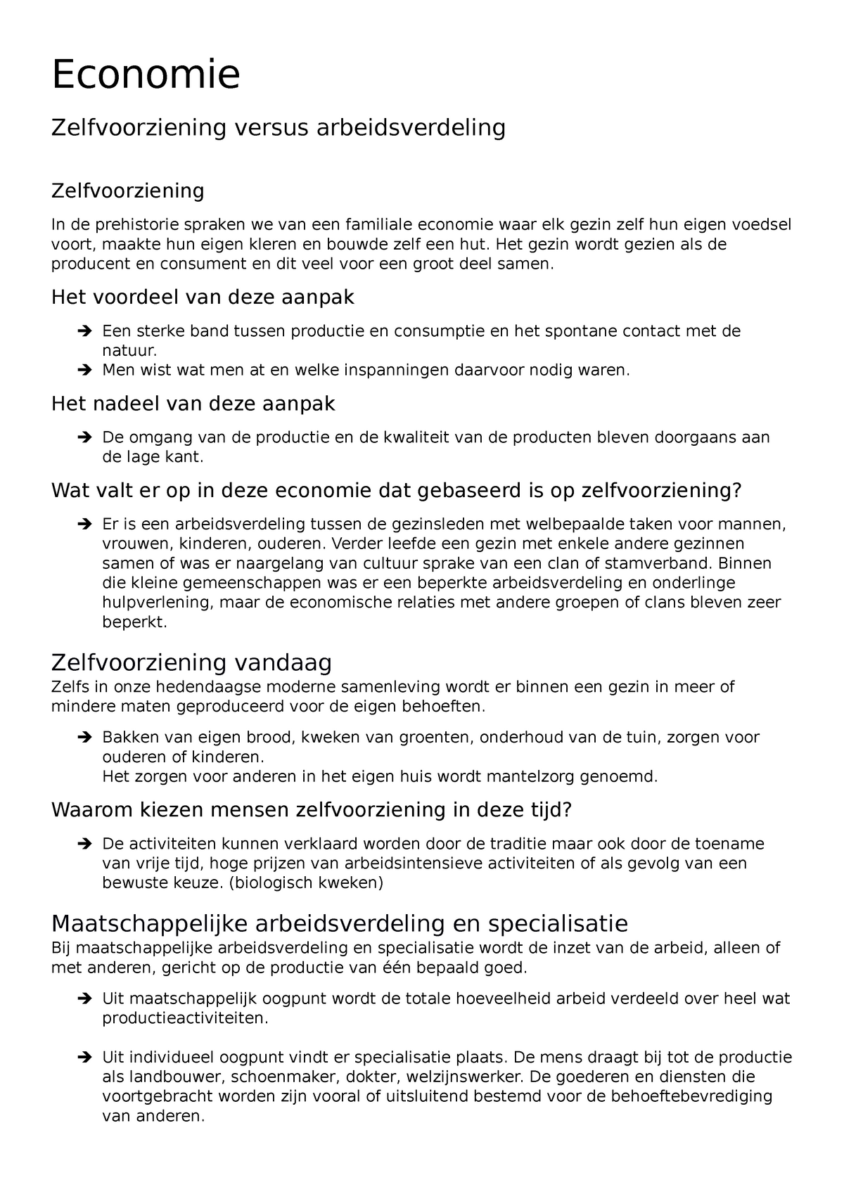 Economie Hoofdstuk 2 - Samenvatting - Economie Zelfvoorziening Versus ...