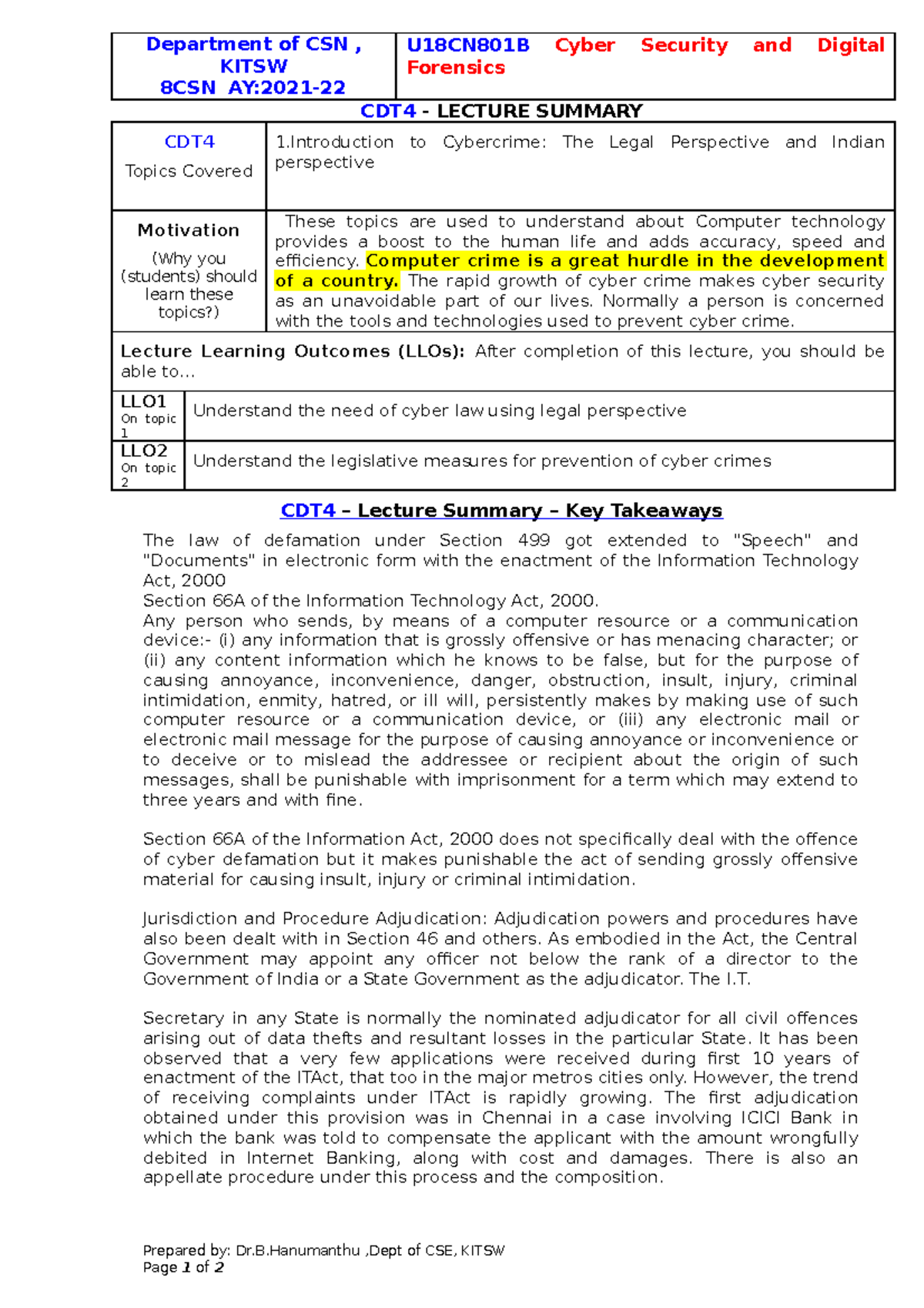 CSDF week1 CDT4 - Ndjksd - Department of CSN , KITSW 8CSN AY:2021 ...
