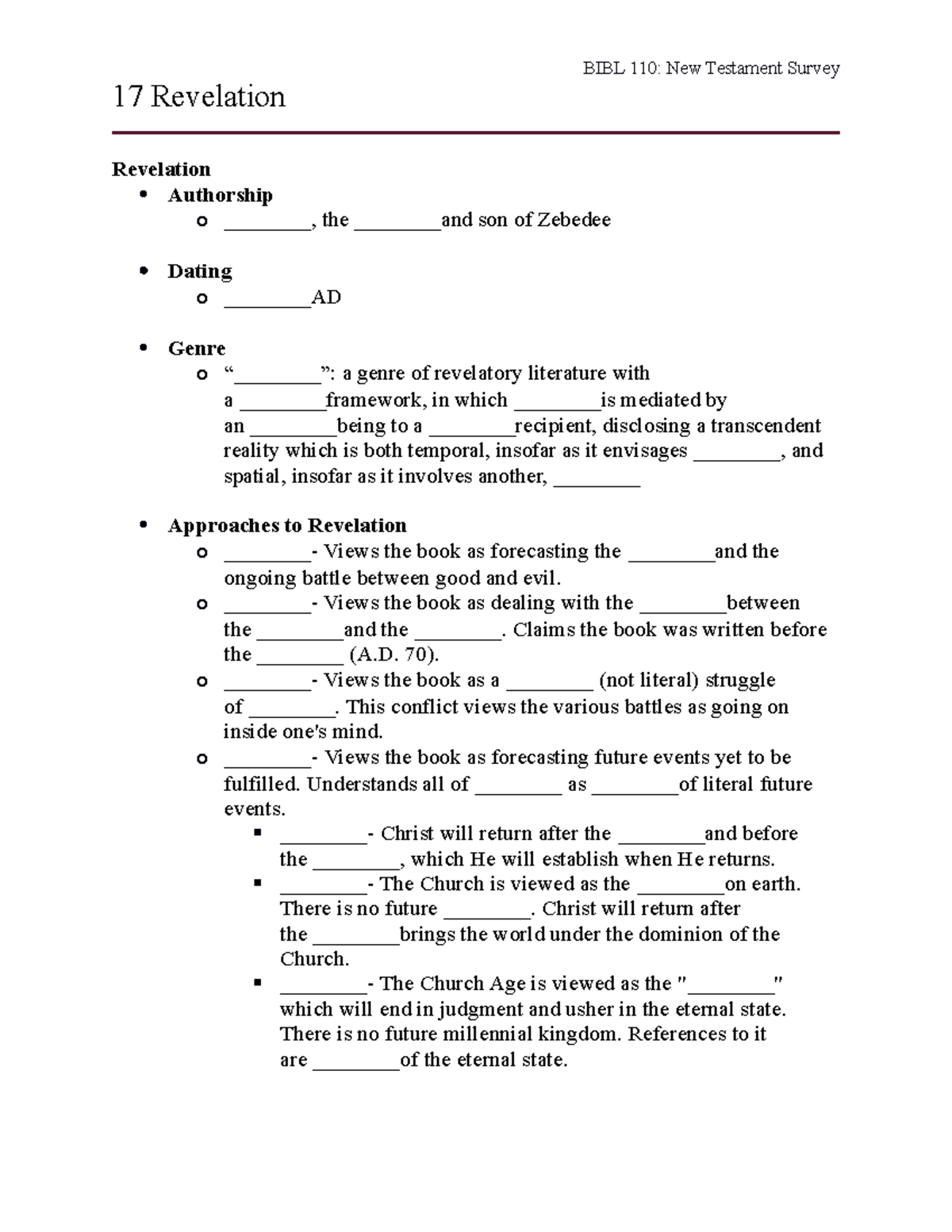 17 Revelation - Professor - Bovard - BIBL 110: New Testament Survey 17 ...