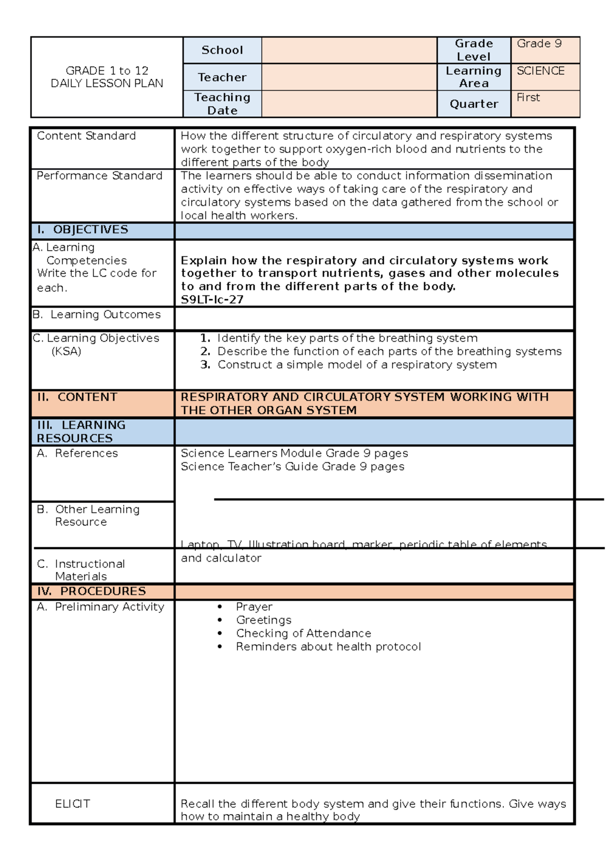 Dlp upload - Respiratory system - GRADE 1 to 12 DAILY LESSON PLAN ...