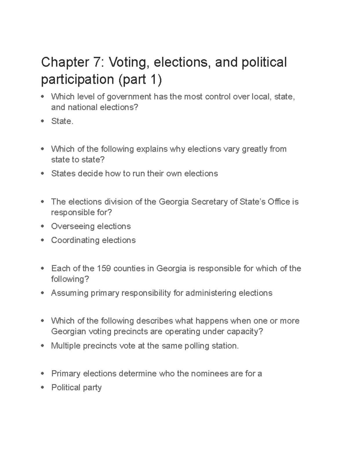 Chapter 7 Part 1 Goverment - Chapter 7: Voting, Elections, And ...