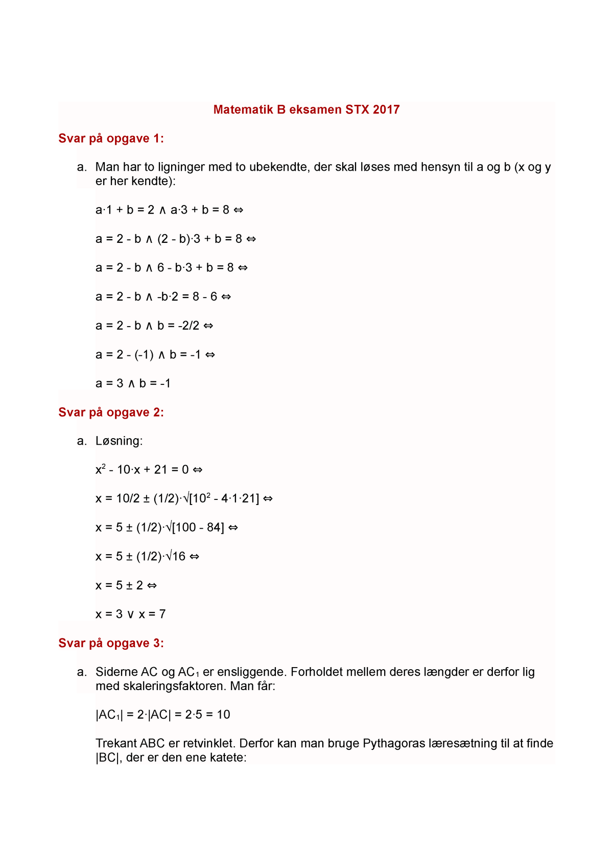 Matematik B Eksamen STX 2017 - Man Har To Ligninger Med To Ubekendte ...