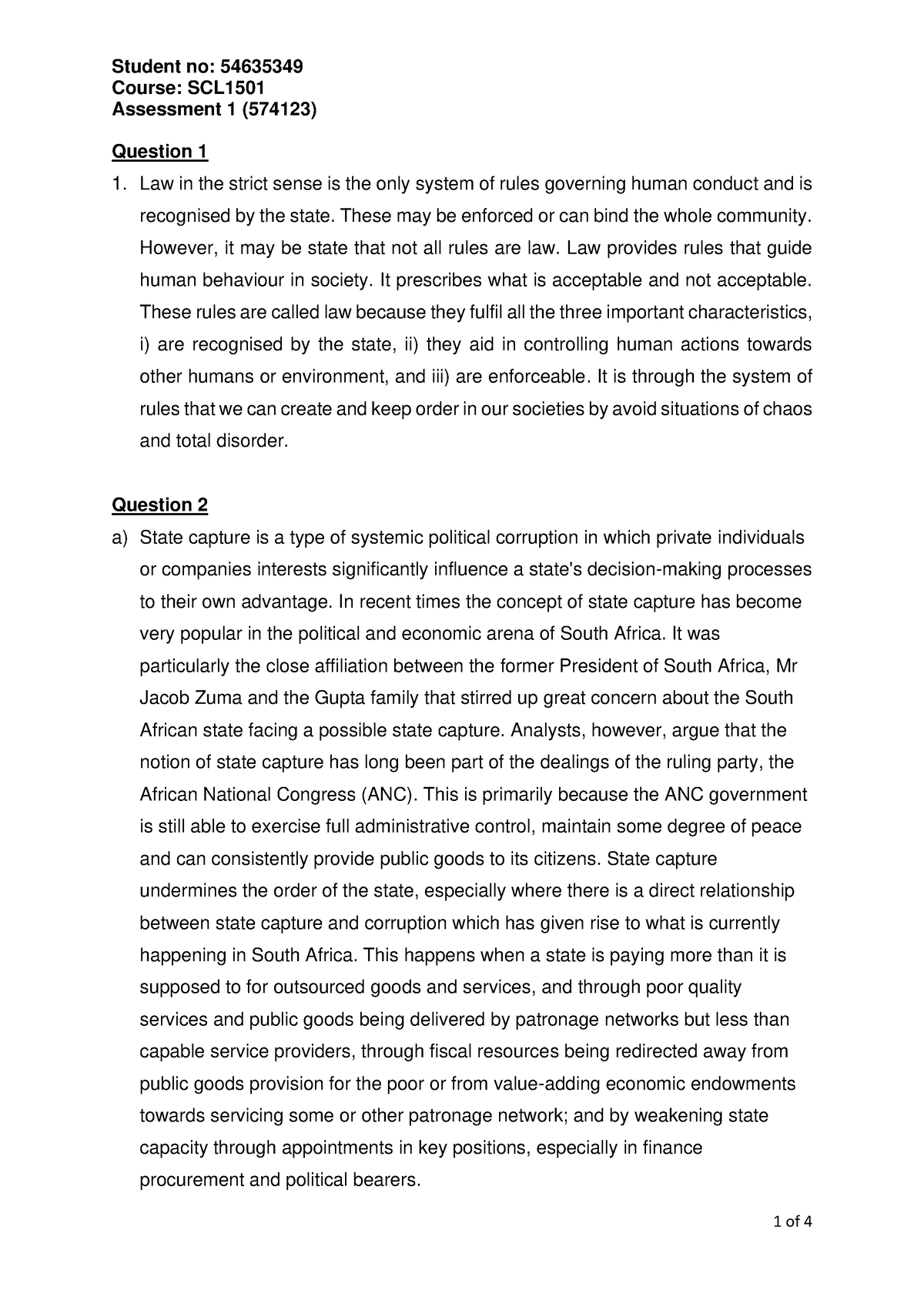 SCL 1501 S1 - 100 - Course: SCL Assessment 1 (574123) Question 1 Law in ...