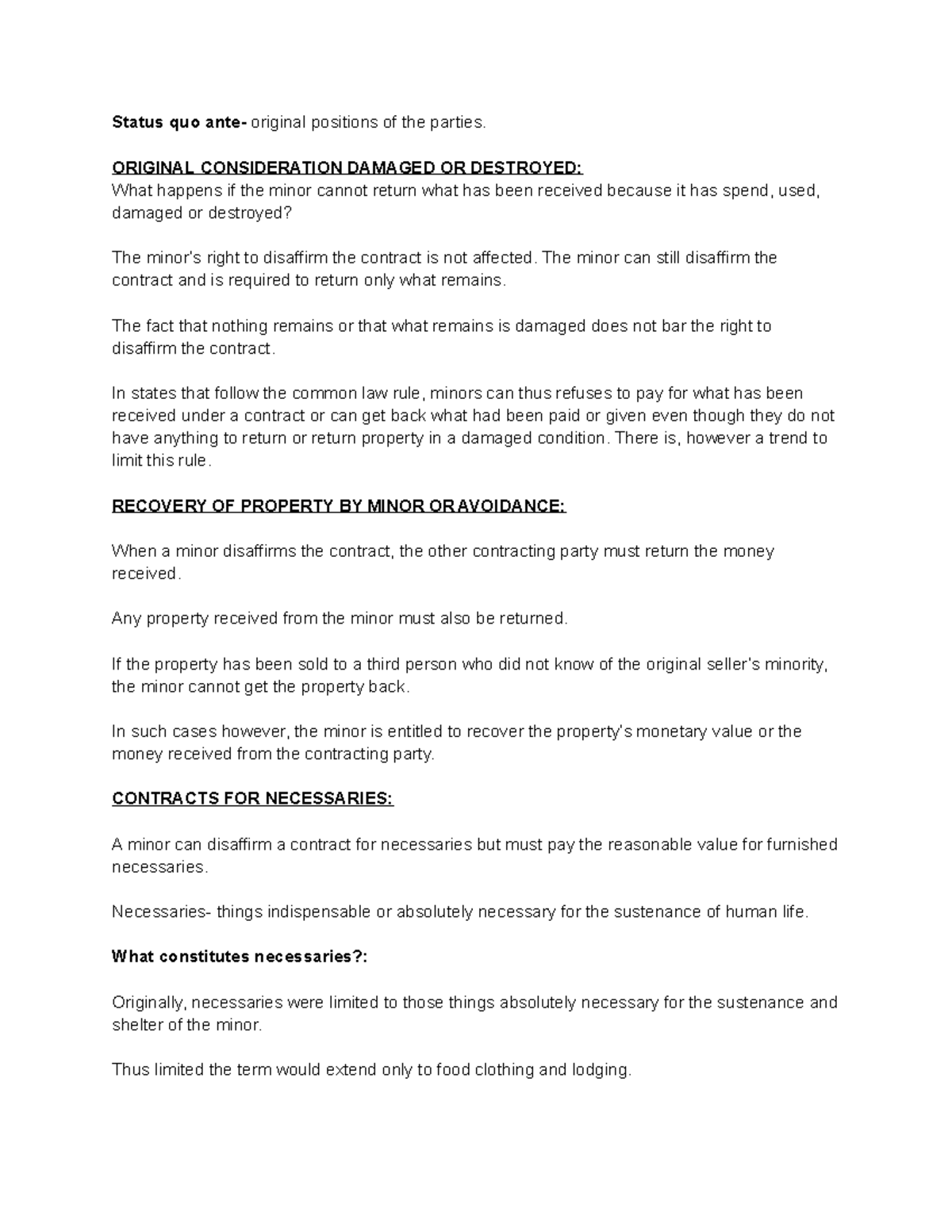 BLAW BLAW Basics Status quo ante original positions of the parties