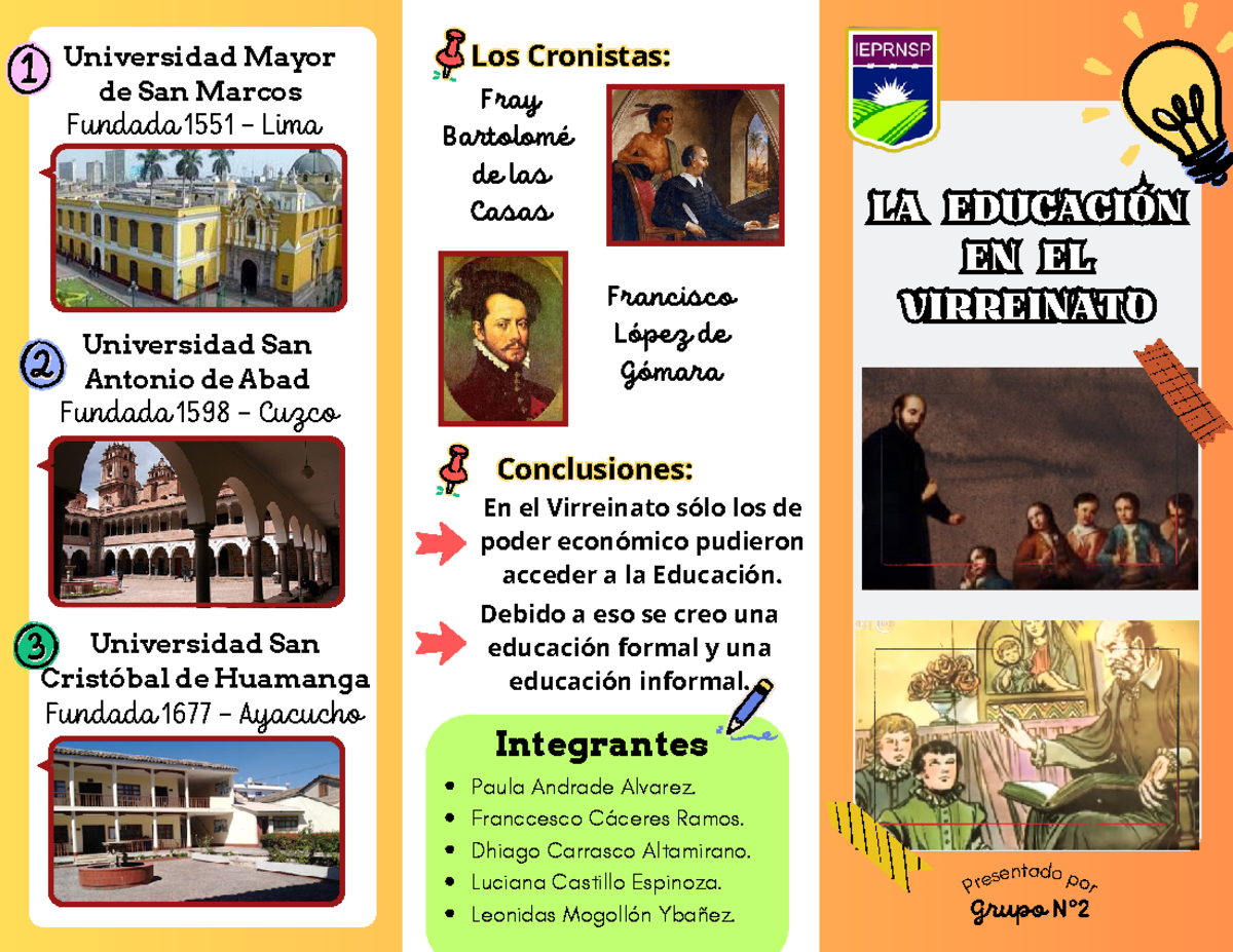 Triptico Eduación en el Virreinato - Universidad Mayor de San Marcos
