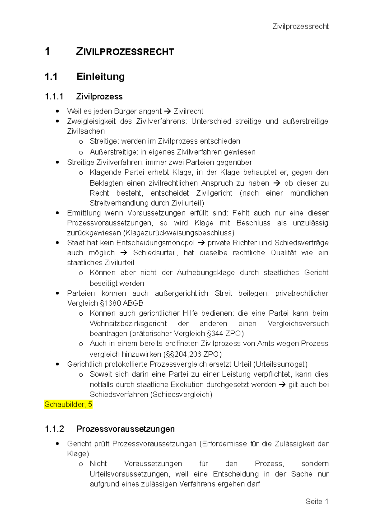 Zivilprozessrecht - Einleitung - 1 ZIVILPROZESSRECHT 1 Einleitung 1.1 ...