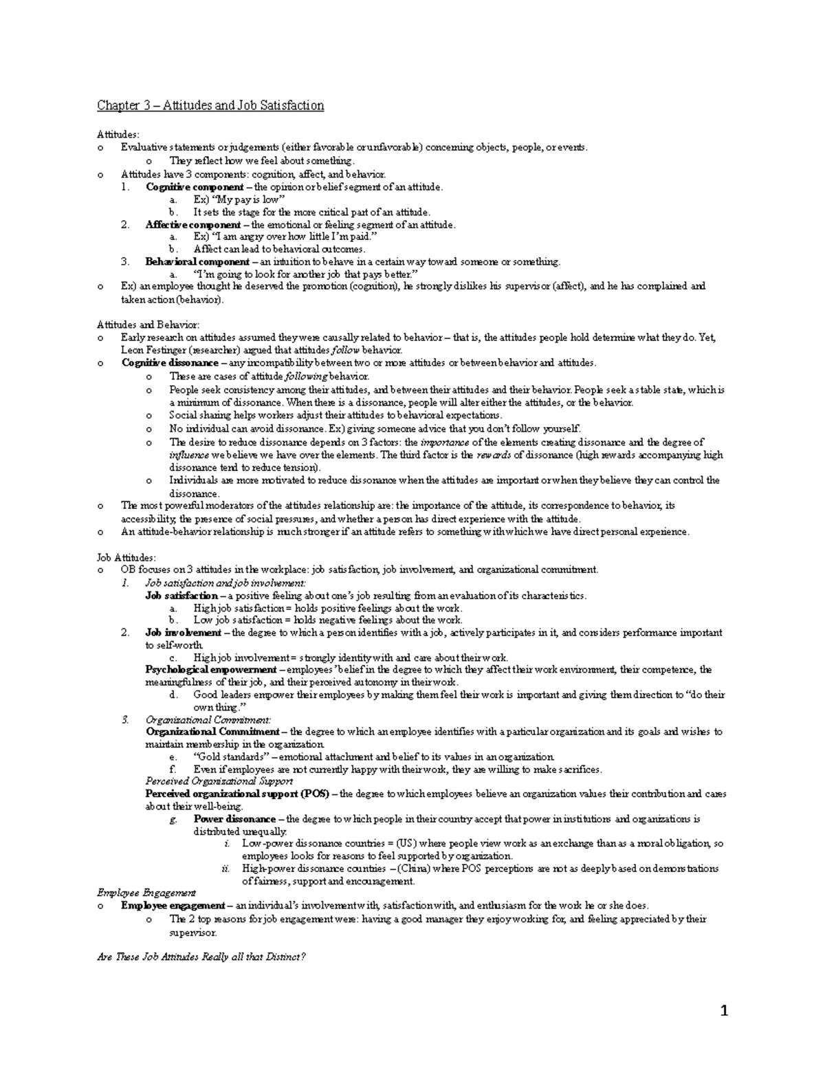 Chapter 3 Study Guide - Chapter 3 – Attitudes and Job Satisfaction ...