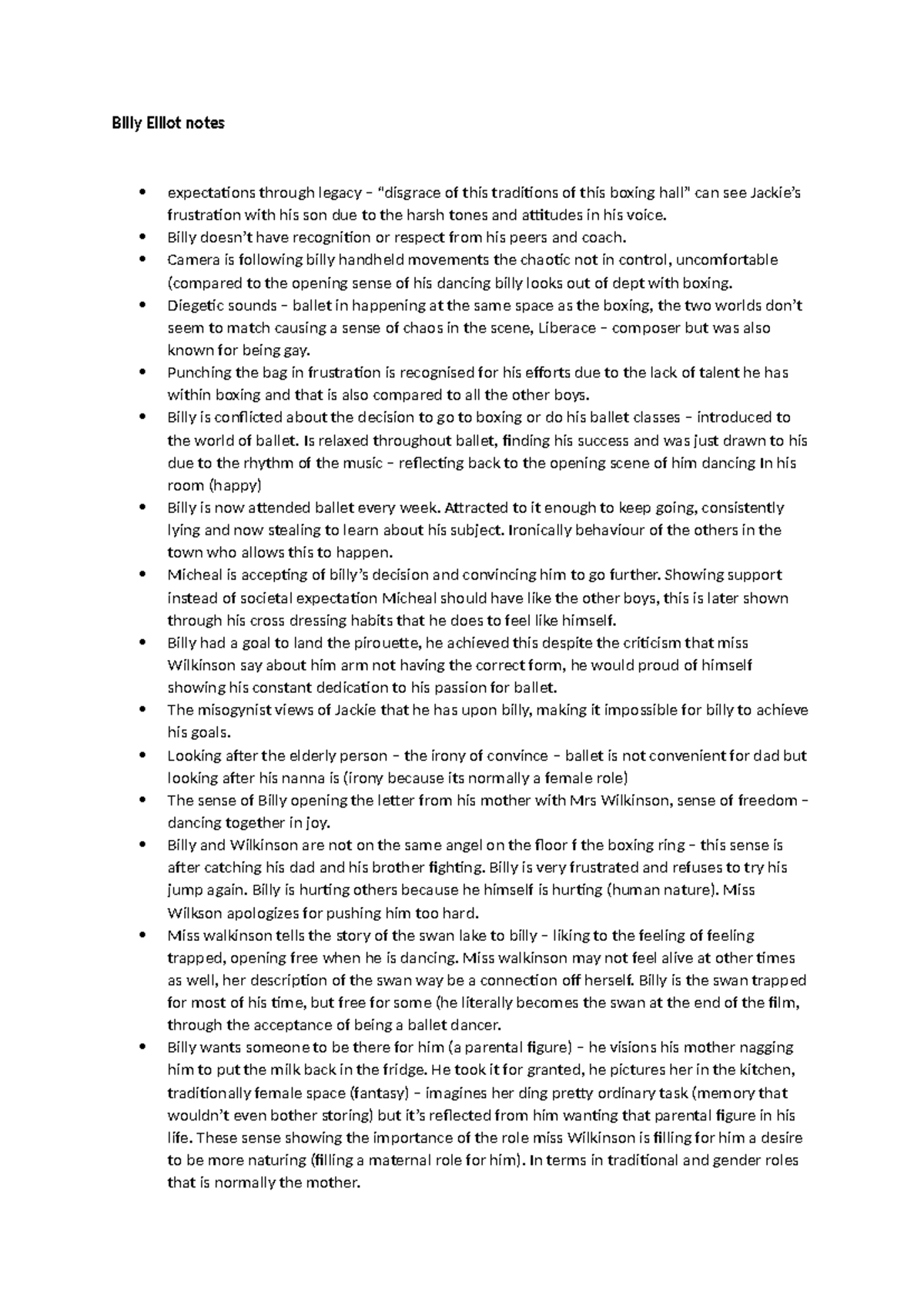 Billy Elliot notes and alaysis of the movie - Billy Elliot notes ...