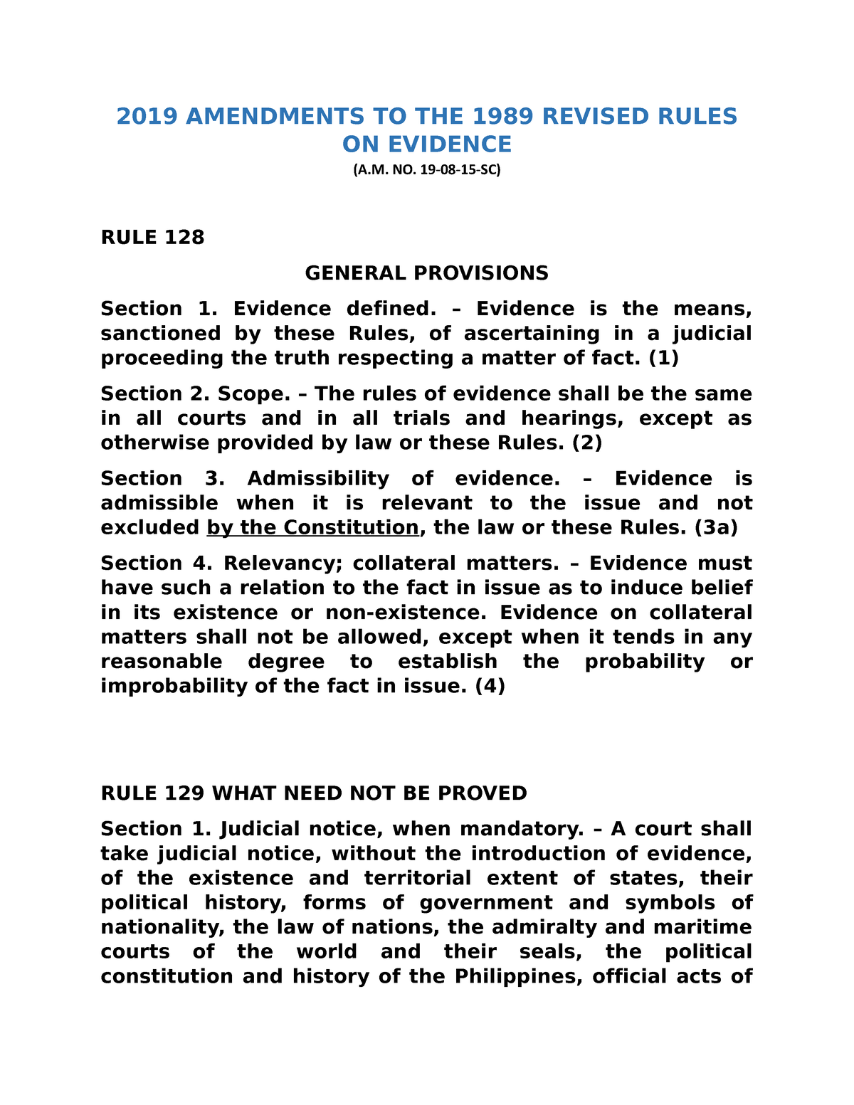 2019-Rules-on-Evidence - 2019 AMENDMENTS TO THE 1989 REVISED RULES ON ...