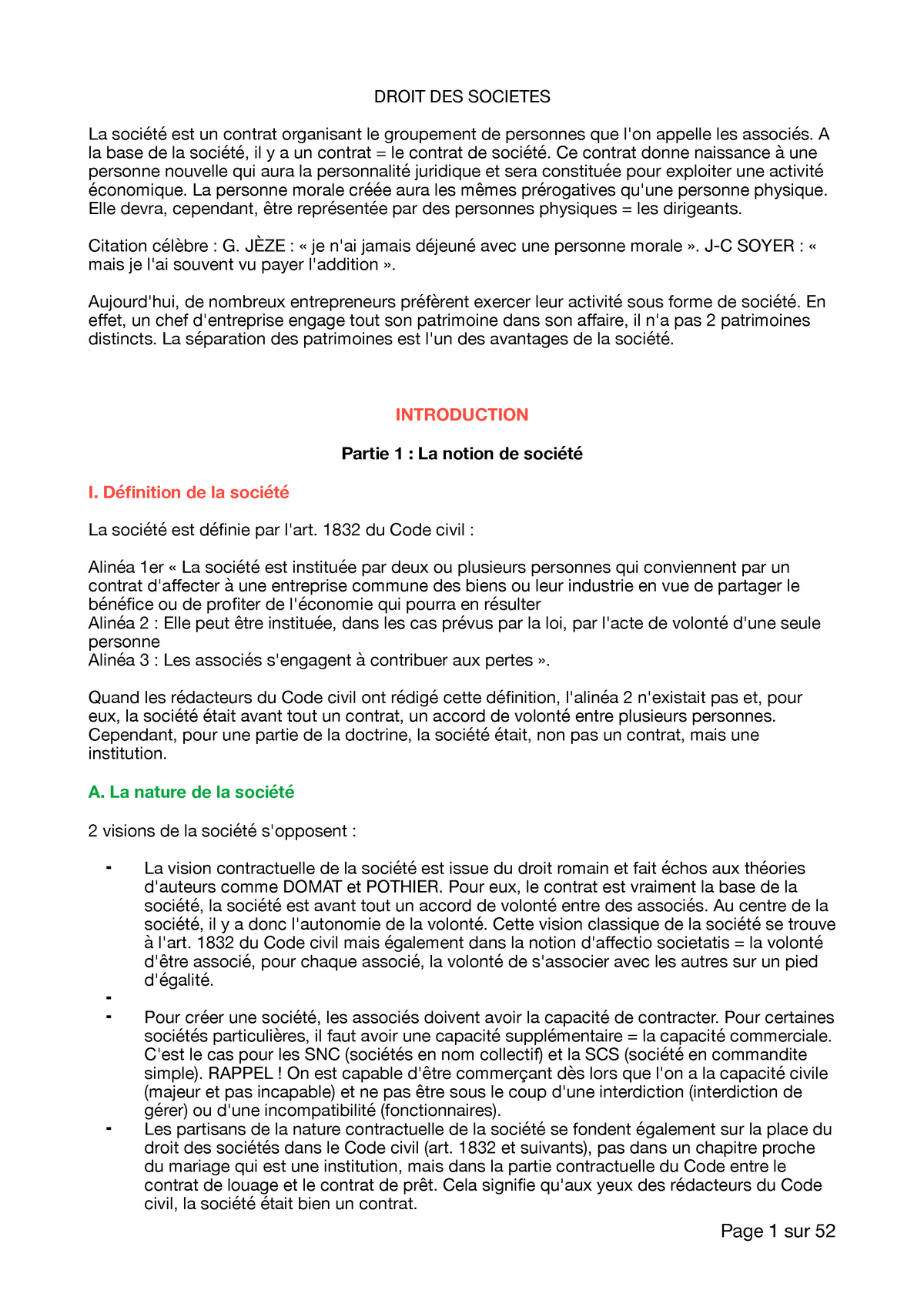 Droit Des Societes Notes De Cours Annee Entiere Studocu