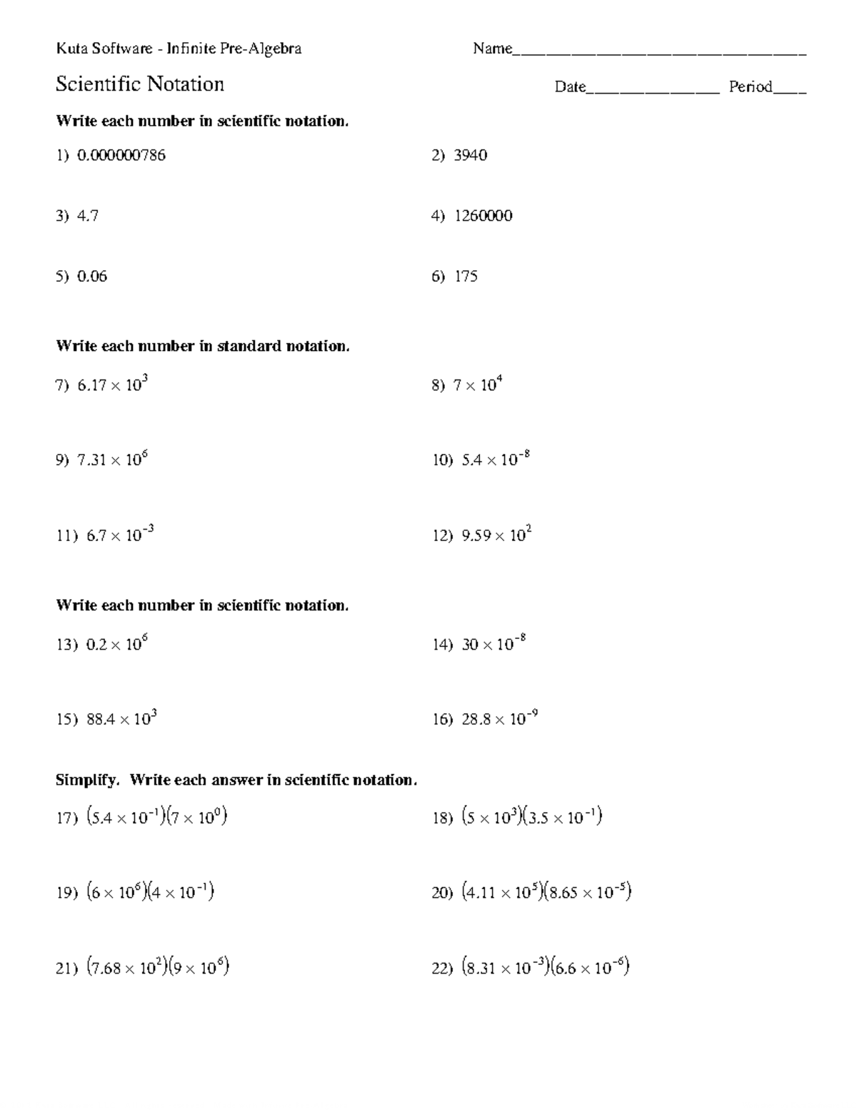 Scientific Notation kuta - ©w z 2 W 0 s 1 N 2 F 4 Kvu 6 tRaj 0 ...