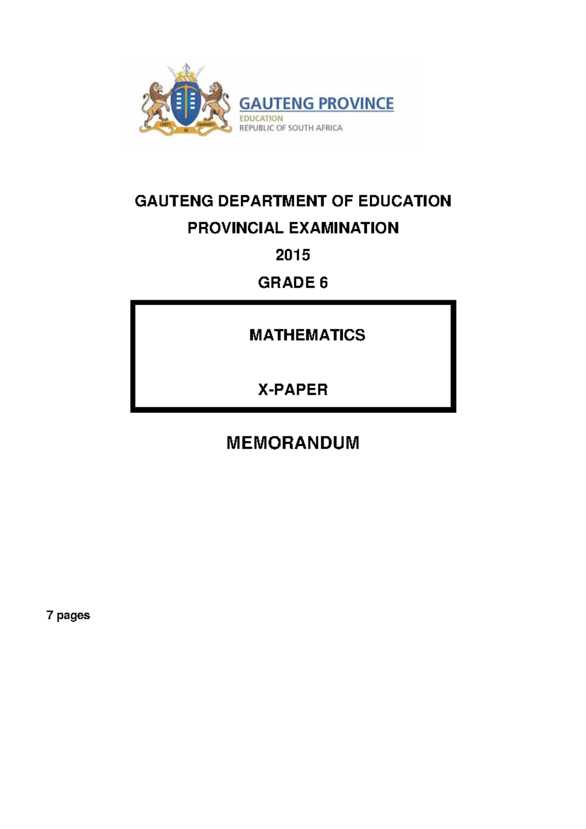Gr 6 mathematics english november 2015 possible answer gauteng