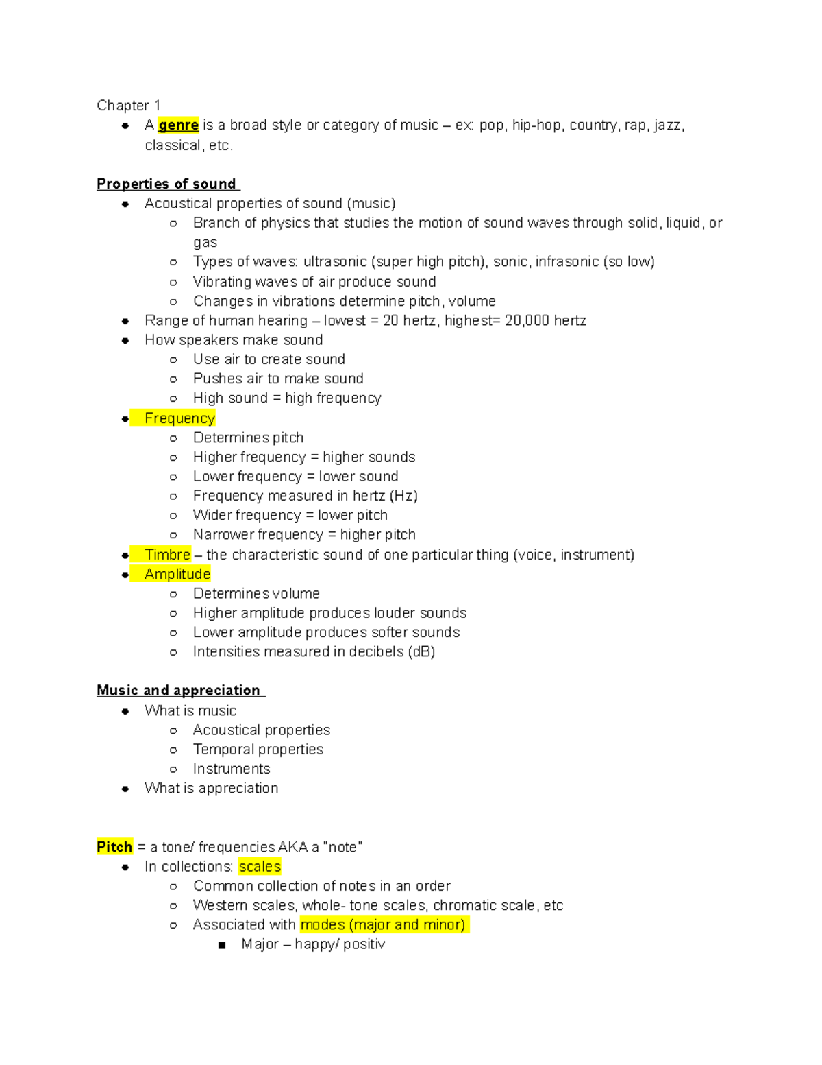 Music appreciation notes - Chapter 1 A genre is a broad style or ...