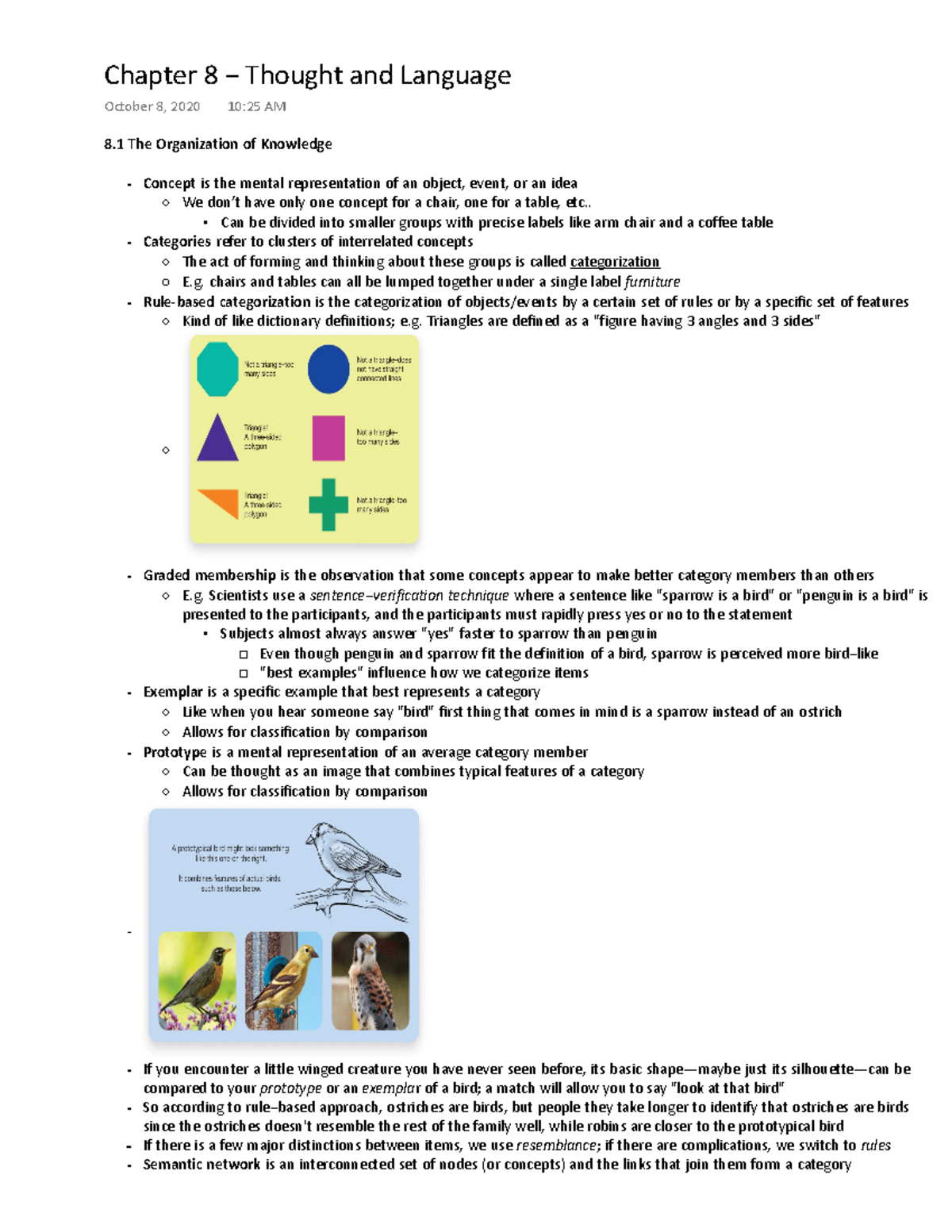 Chapter 8 copy - psyc notes - Chapter 8 − Thought and Language October ...
