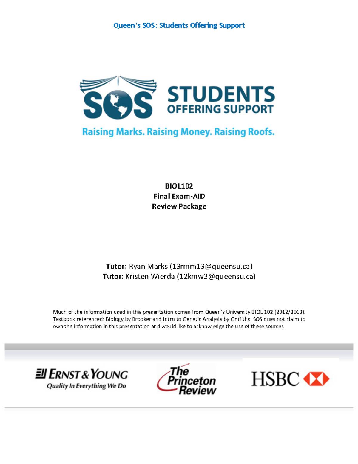 BIOL 102 Course Aid Prep Queen s SOS Students Offering Support 