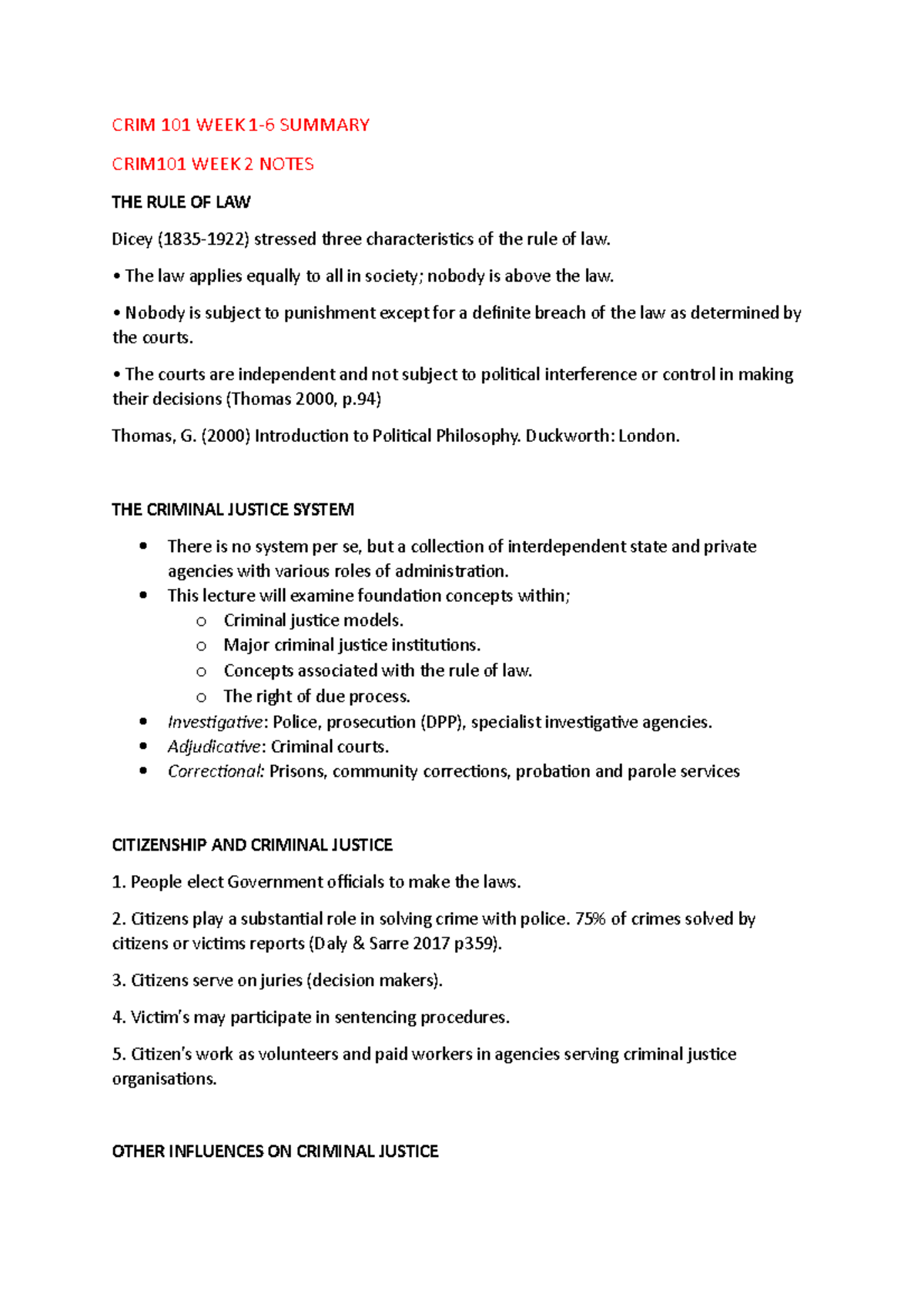 CRIM101 WEEK 1-6 Summary - CRIM 101 WEEK 1-6 SUMMARY CRIM101 WEEK 2 ...