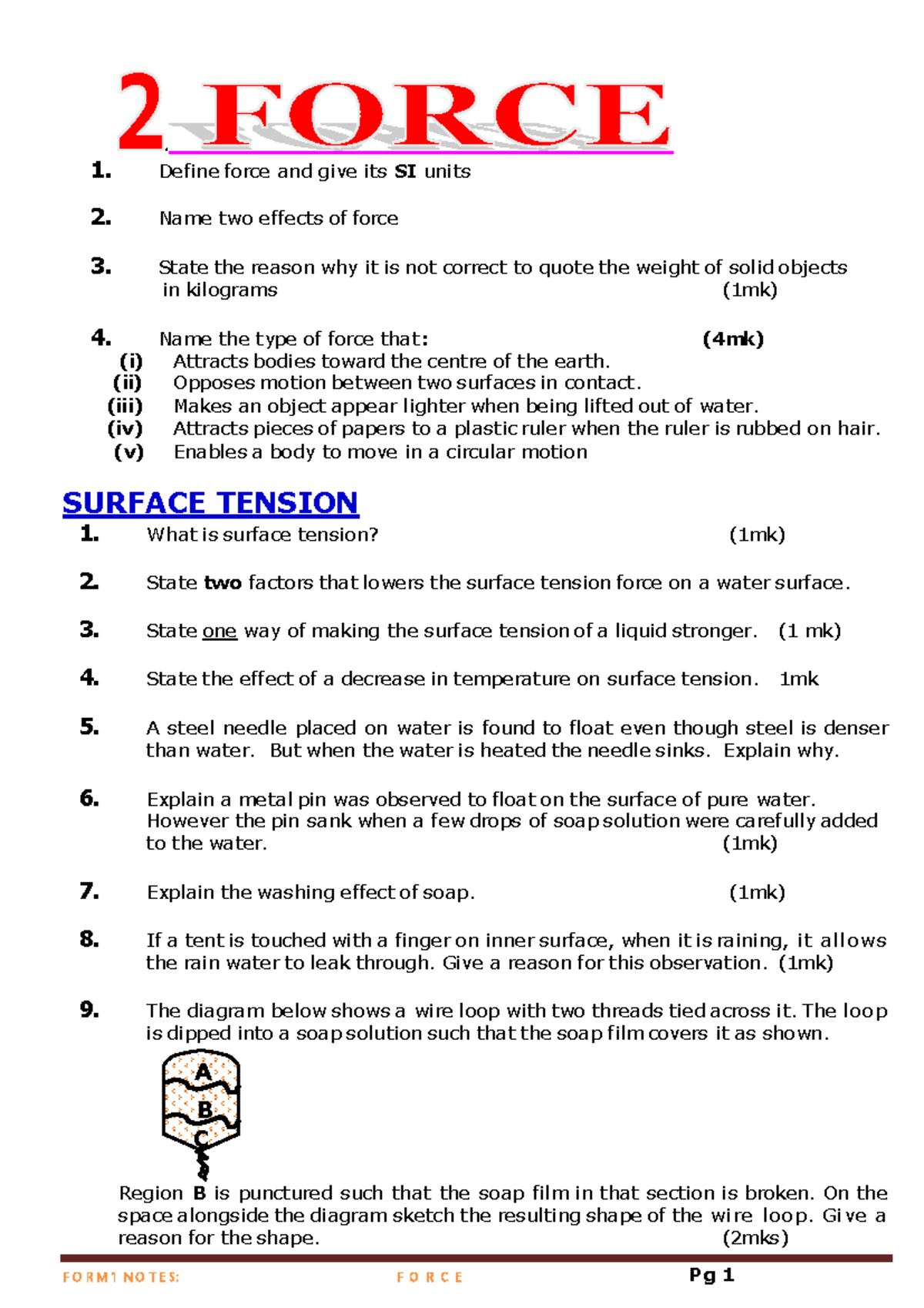 1.1 Force - Take notes - ####### . 1. Define force and give its SI ...