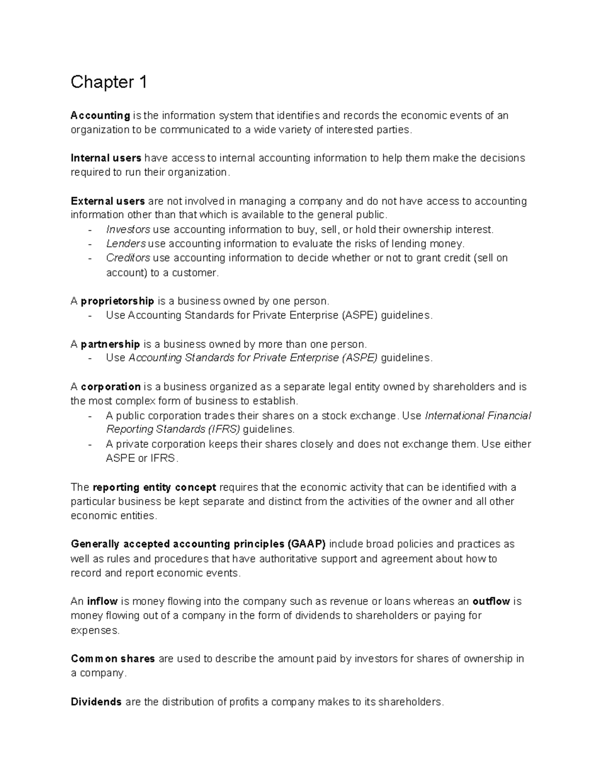 Financial Accounting - Lecture Notes 1-3 - Chapter 1 Accounting Is The ...