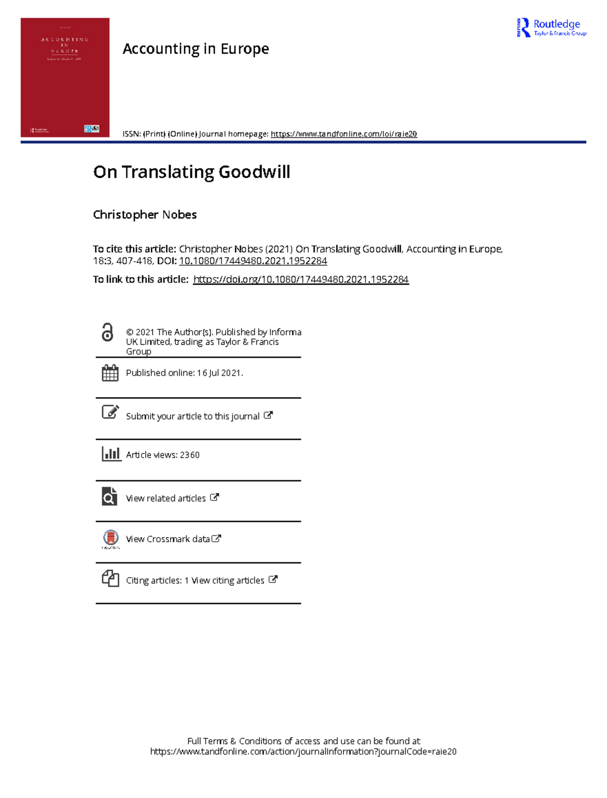 On Translating Goodwill - 1080/17449480. To link to this article: doi ...