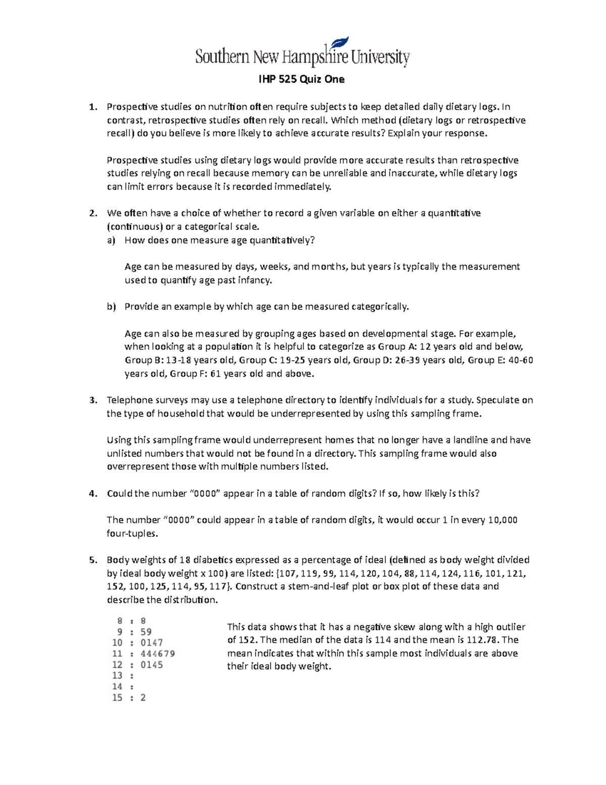 IHP 525 Quiz One Questions And Answers - IHP 525 Quiz One 1 ...