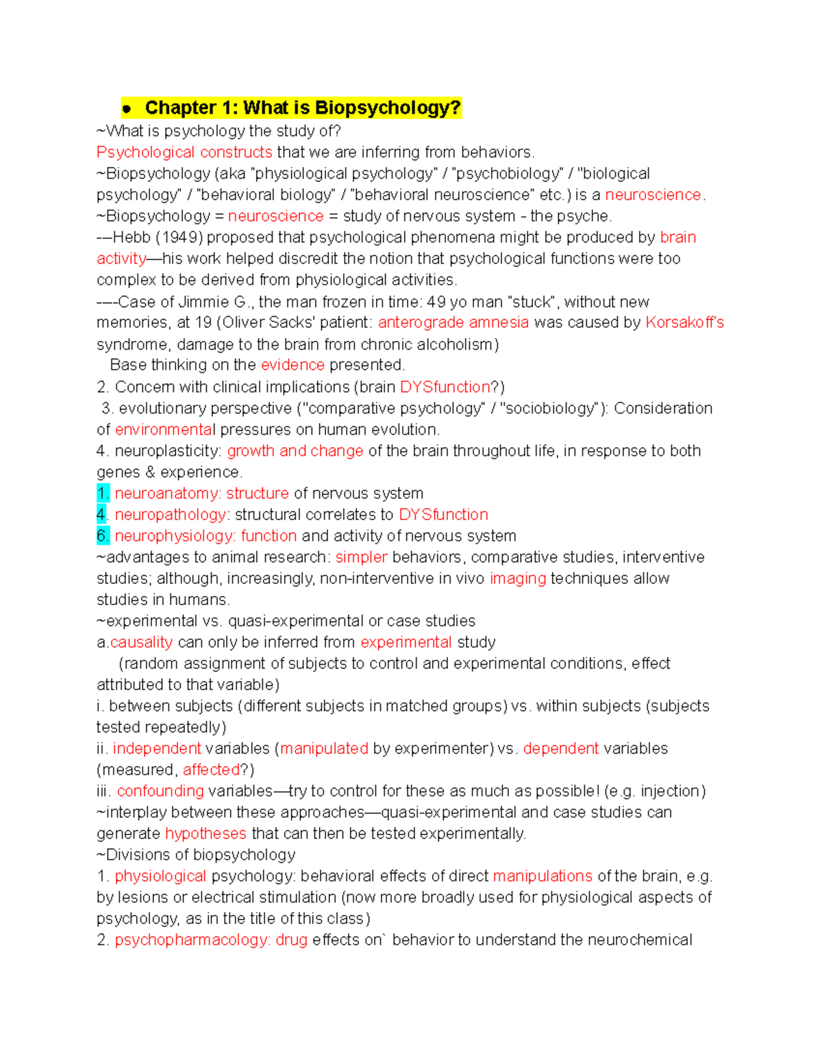 Notes EXAM 1 - Chapter 1: What Is Biopsychology? ~What Is Psychology ...