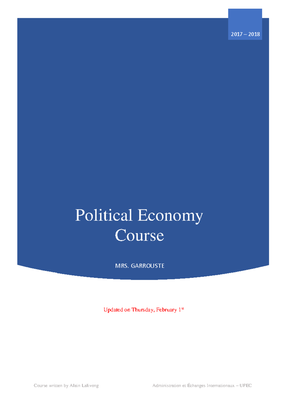 Political Economy Course - Licence Administration et Echanges ...