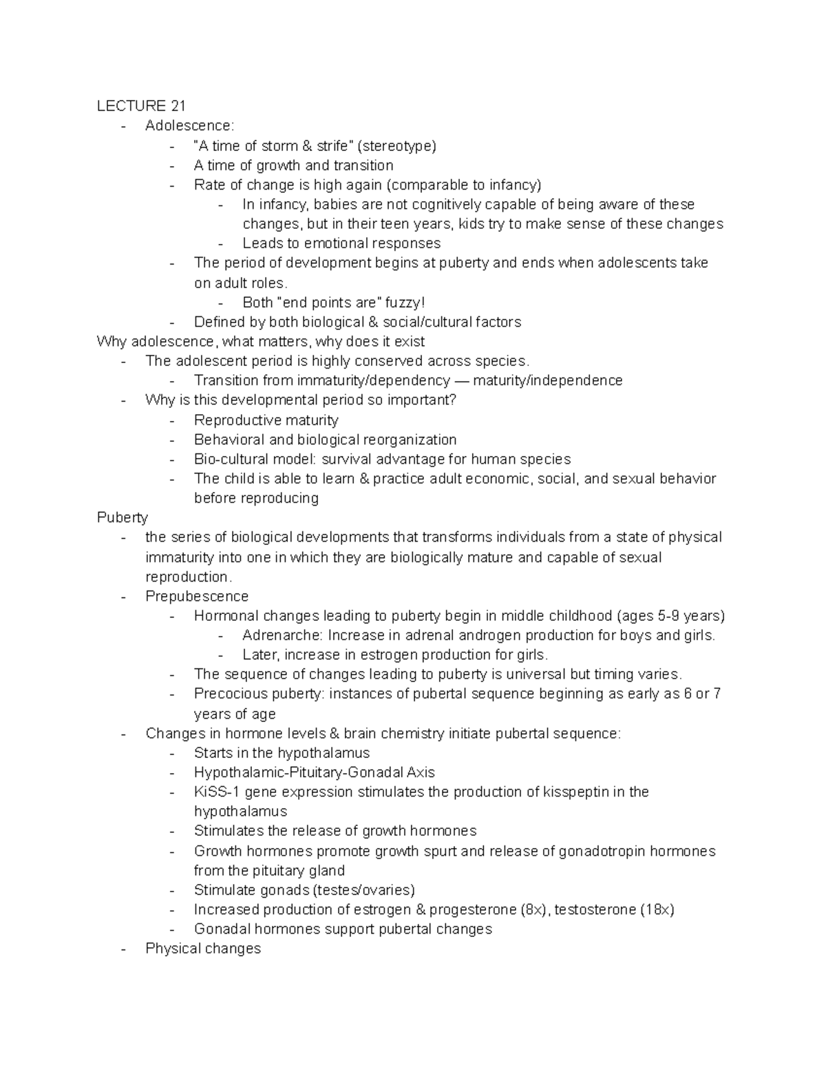 Module 11 Adolescent Developmentment - LECTURE 21 Adolescence: “A time ...