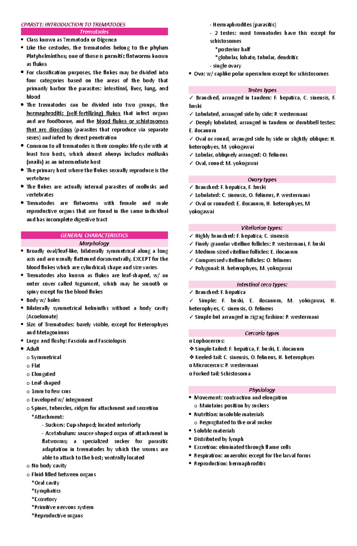 Cparst 1 Midterms - none - CPARST1: INTRODUCTION TO TREMATODES ...