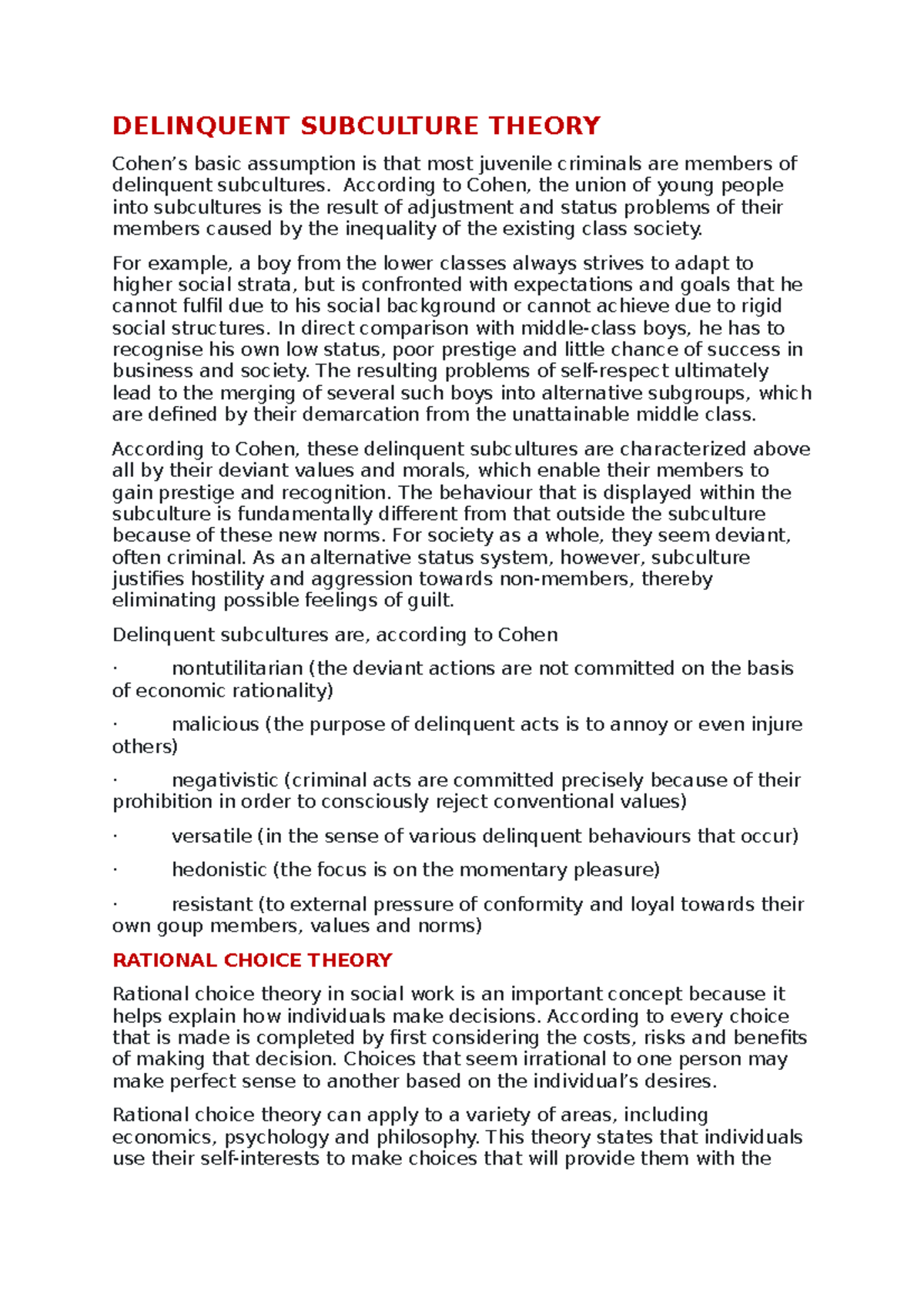 Delinquent Subculture Theory DELINQUENT SUBCULTURE THEORY Cohen’s