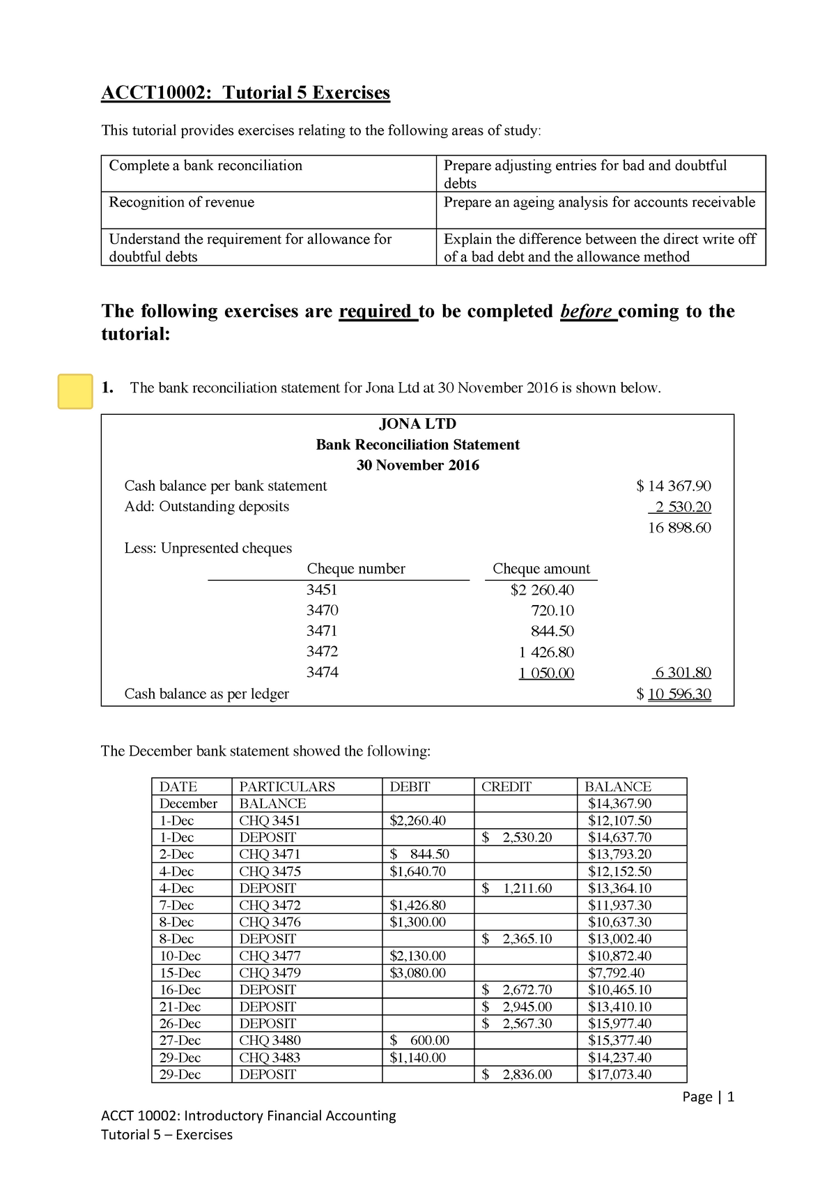 ACCT10002 Tutorial 5 Exercises - Page | 1 ACCT 10002: Introductory ...