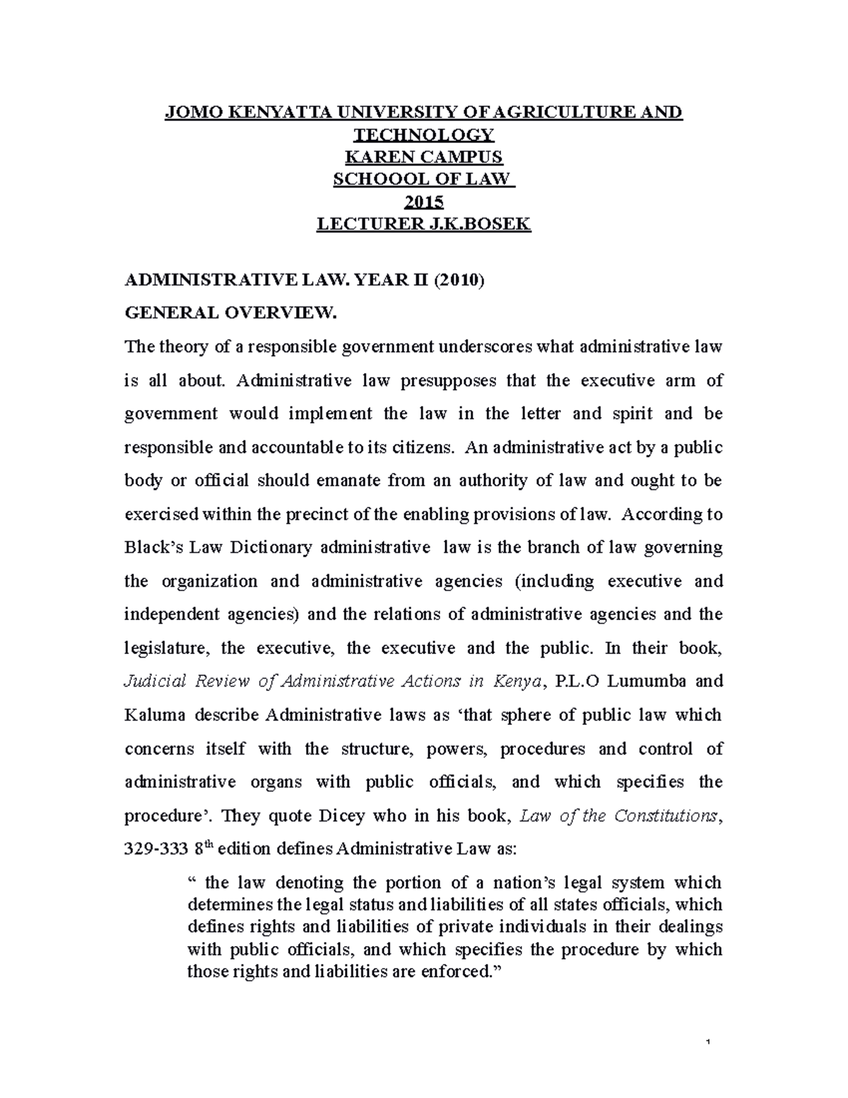 Administrative LAW (full version) JOMO KENYATTA UNIVERSITY OF