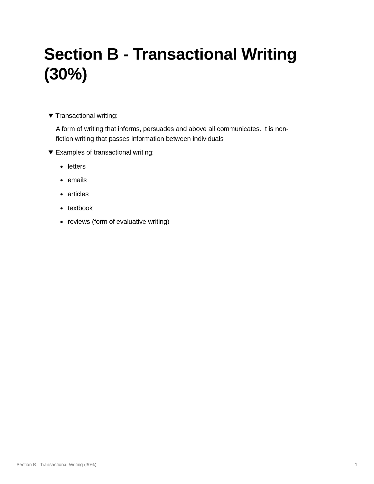 Section B - Transactional Writing (30%) - Section B - Transactional ...