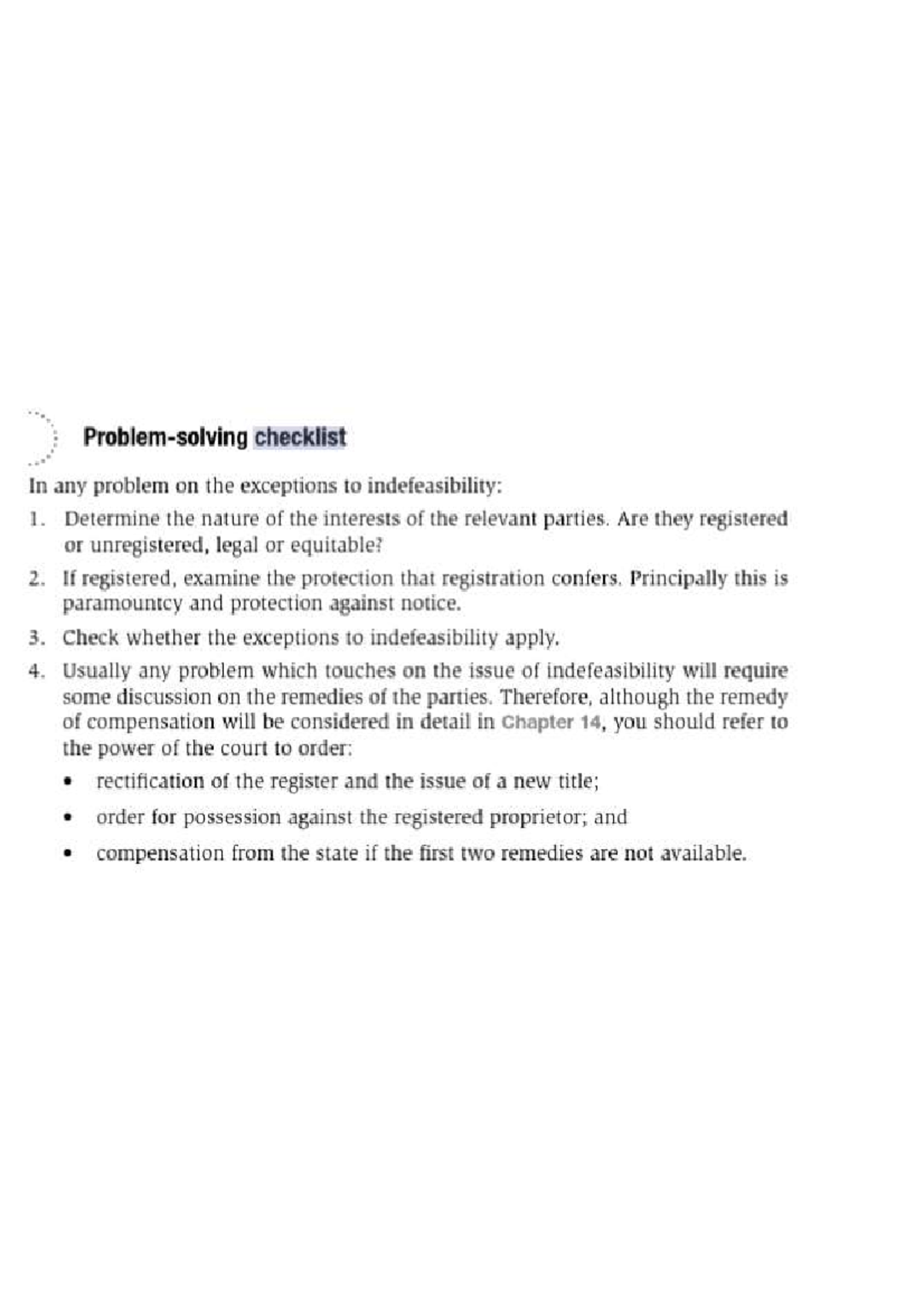 Indefeasibility of Title - Problem Solving Checklist - checklist In any ...