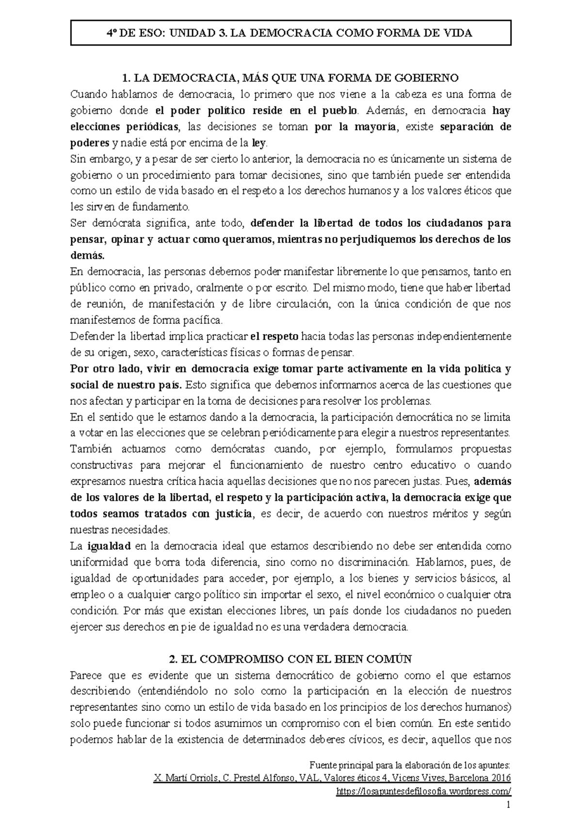 4c2ba Eso Unidad 3 La Democracia Como Forma De Vida 1 LA DEMOCRACIA