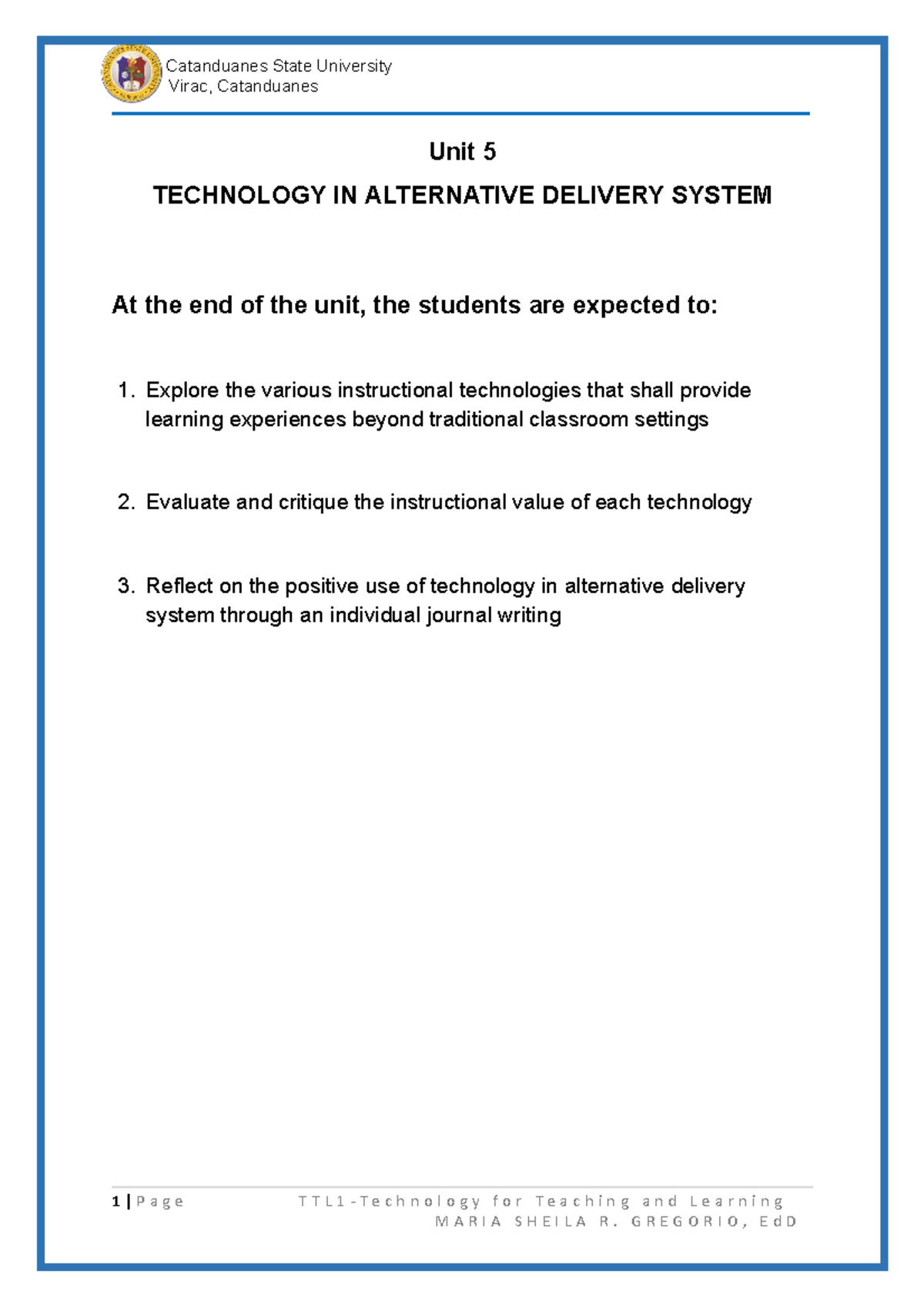 LM Final-Period TTL1 - EDUC - Virac, Catanduanes Unit 5 TECHNOLOGY IN ...