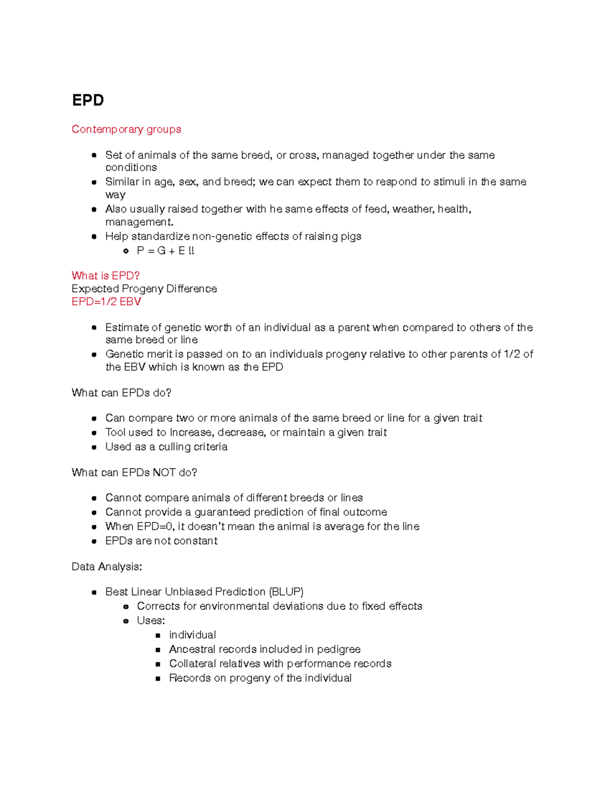 Expected Progeny Differences - EPD Contemporary Groups Set Of Animals ...